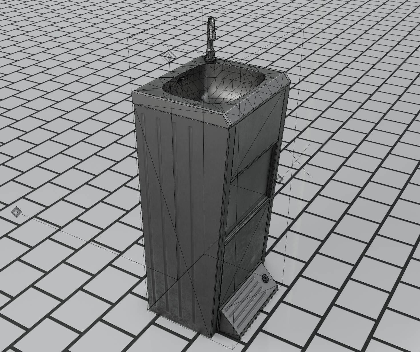 Low-Poly and PBR-Textured Public Metal Sink - 17 - Low-poly 3D model_10