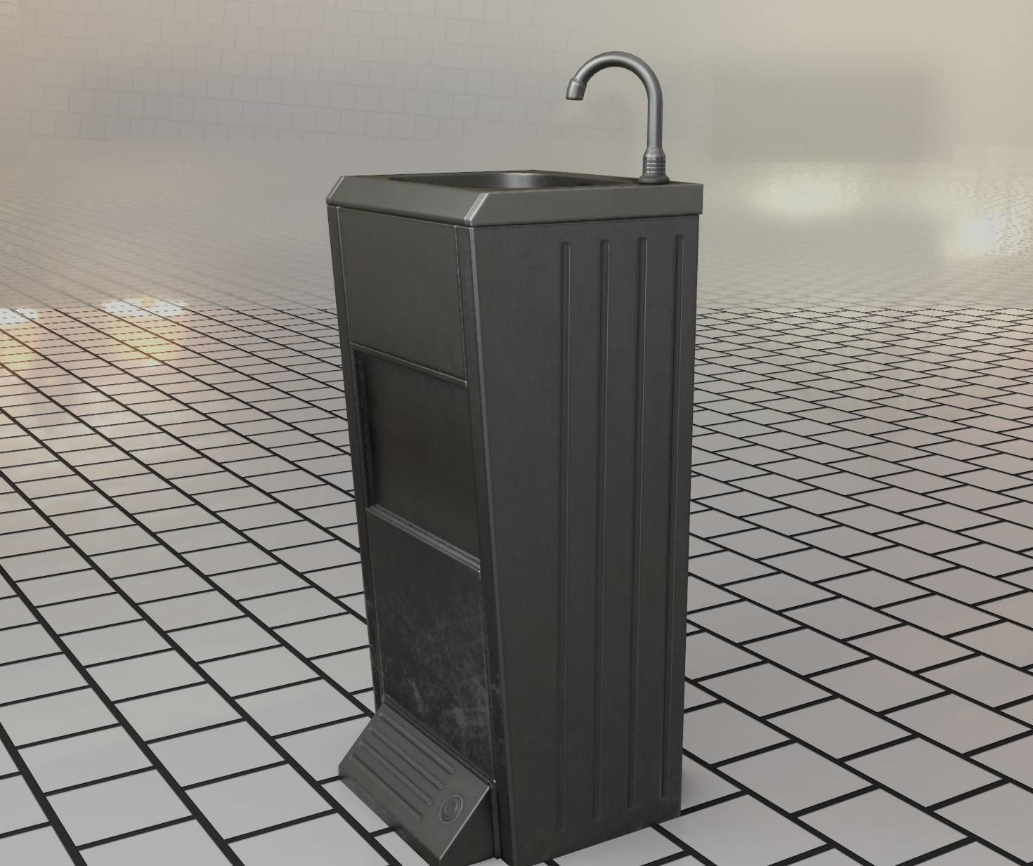 Low-Poly and PBR-Textured Public Metal Sink - 17 - Low-poly 3D model_89