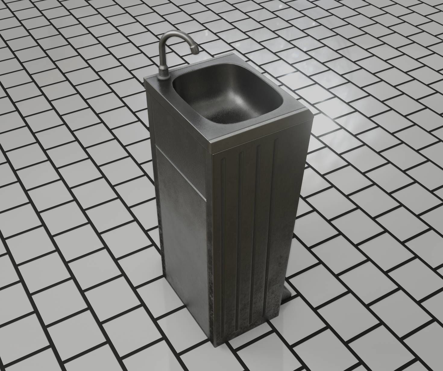 Low-Poly and PBR-Textured Public Metal Sink - 17 - Low-poly 3D model_41