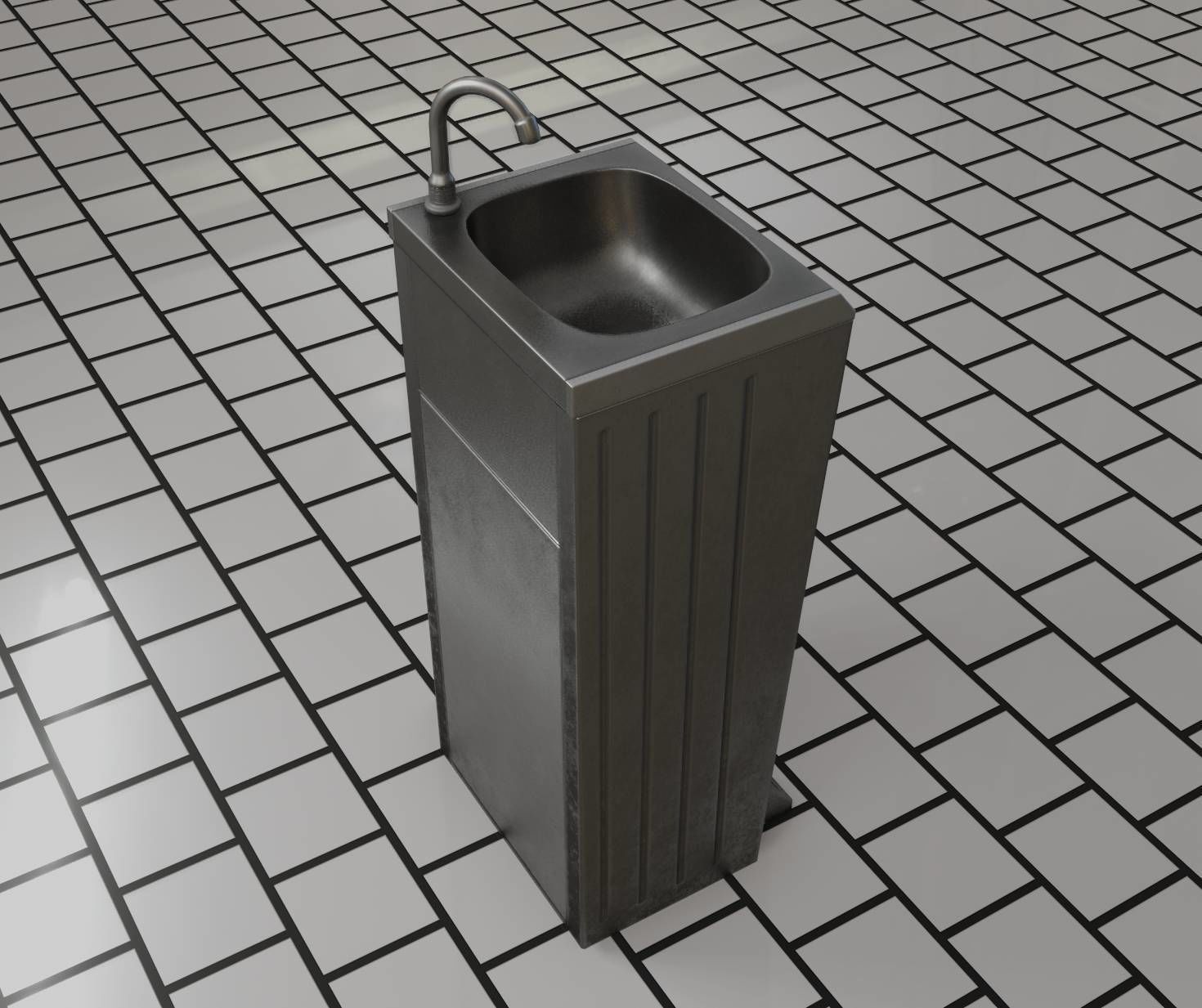 Low-Poly and PBR-Textured Public Metal Sink - 17 - Low-poly 3D model_84