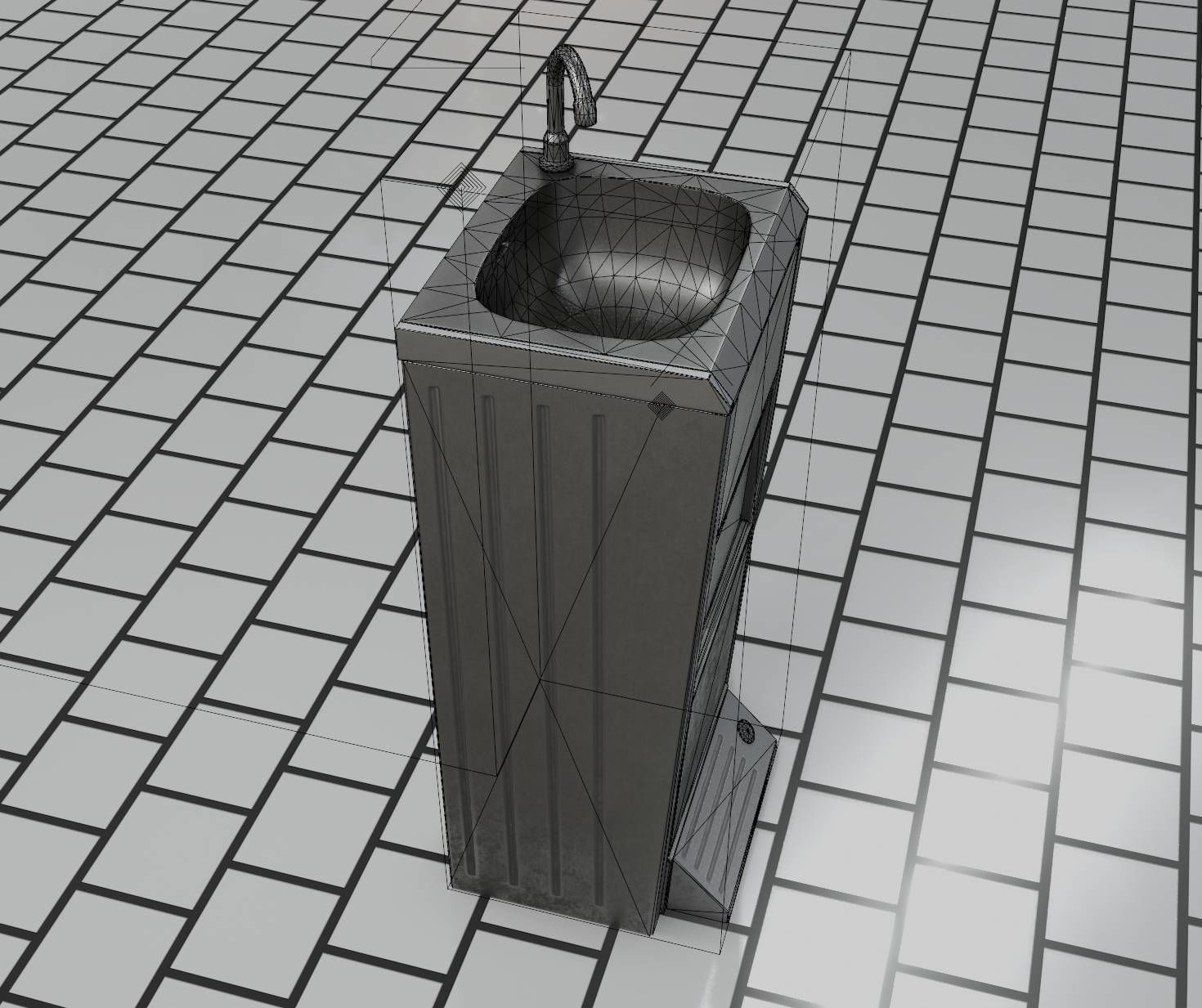 Low-Poly and PBR-Textured Public Metal Sink - 17 - Low-poly 3D model_24