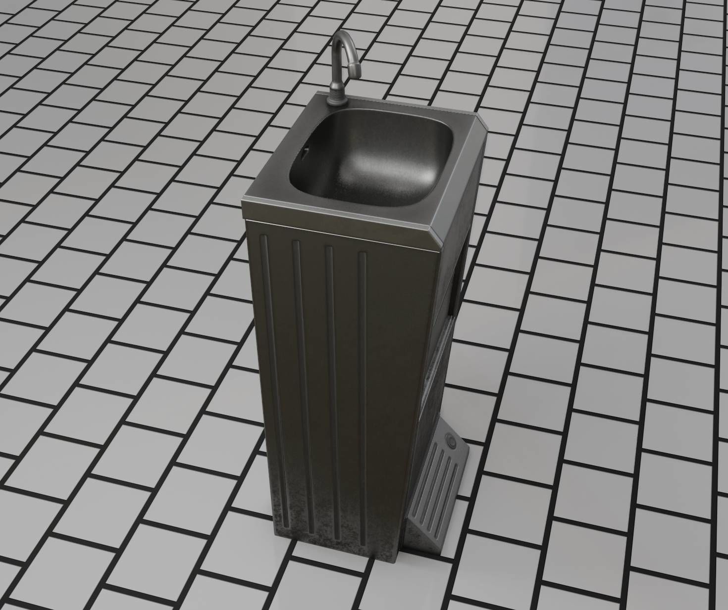 Low-Poly and PBR-Textured Public Metal Sink - 17 - Low-poly 3D model_40