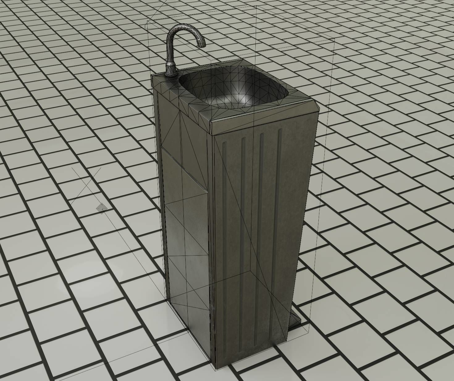 Low-Poly and PBR-Textured Public Metal Sink - 17 - Low-poly 3D model_67