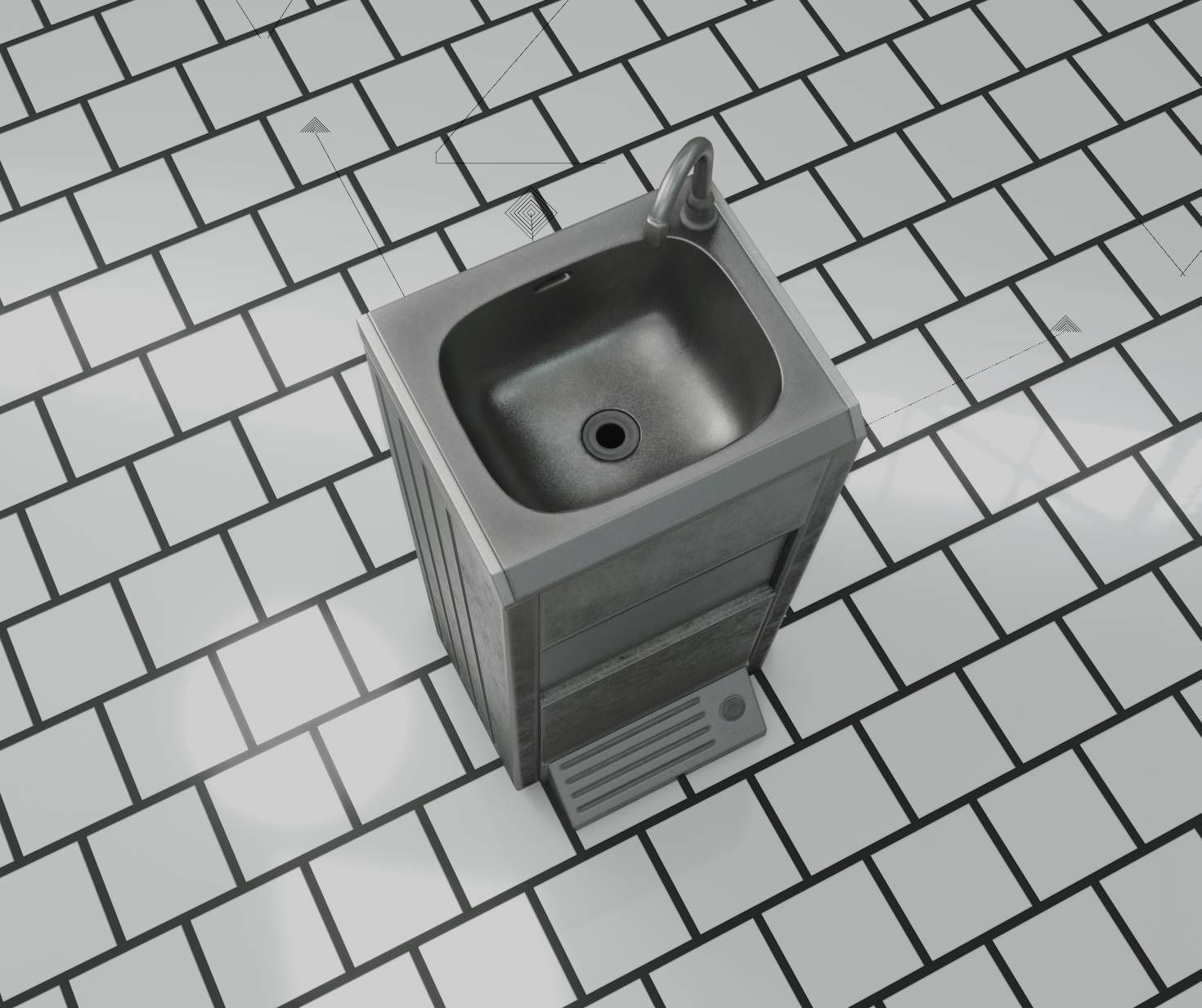 Low-Poly and PBR-Textured Public Metal Sink - 17 - Low-poly 3D model_16