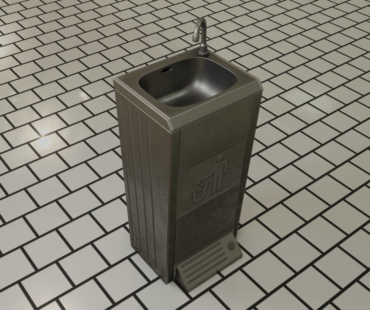 Public Metal Sink - 16 - with Trashcan Low-poly 3D model_58