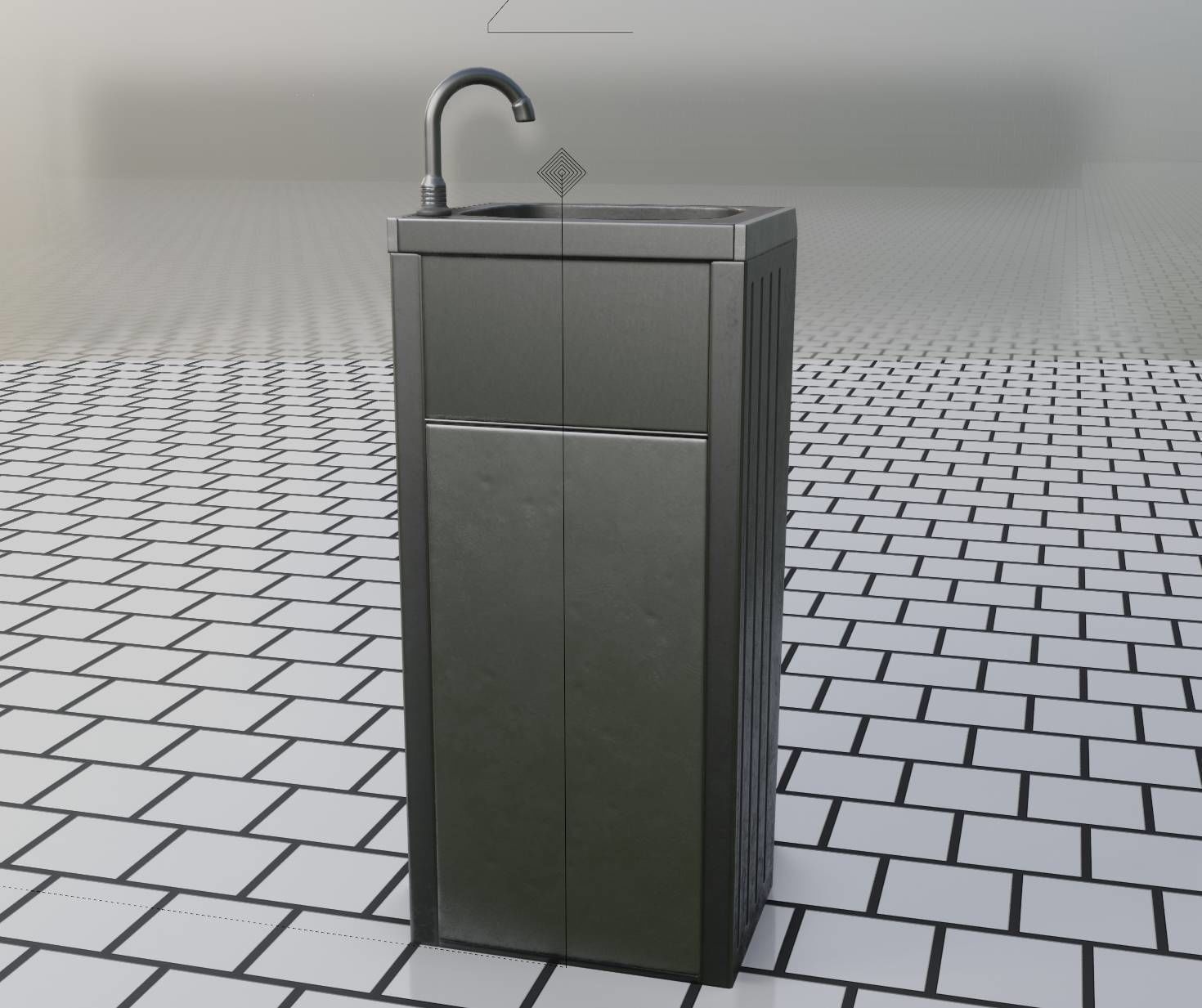Public Metal Sink - 16 - with Trashcan Low-poly 3D model_6
