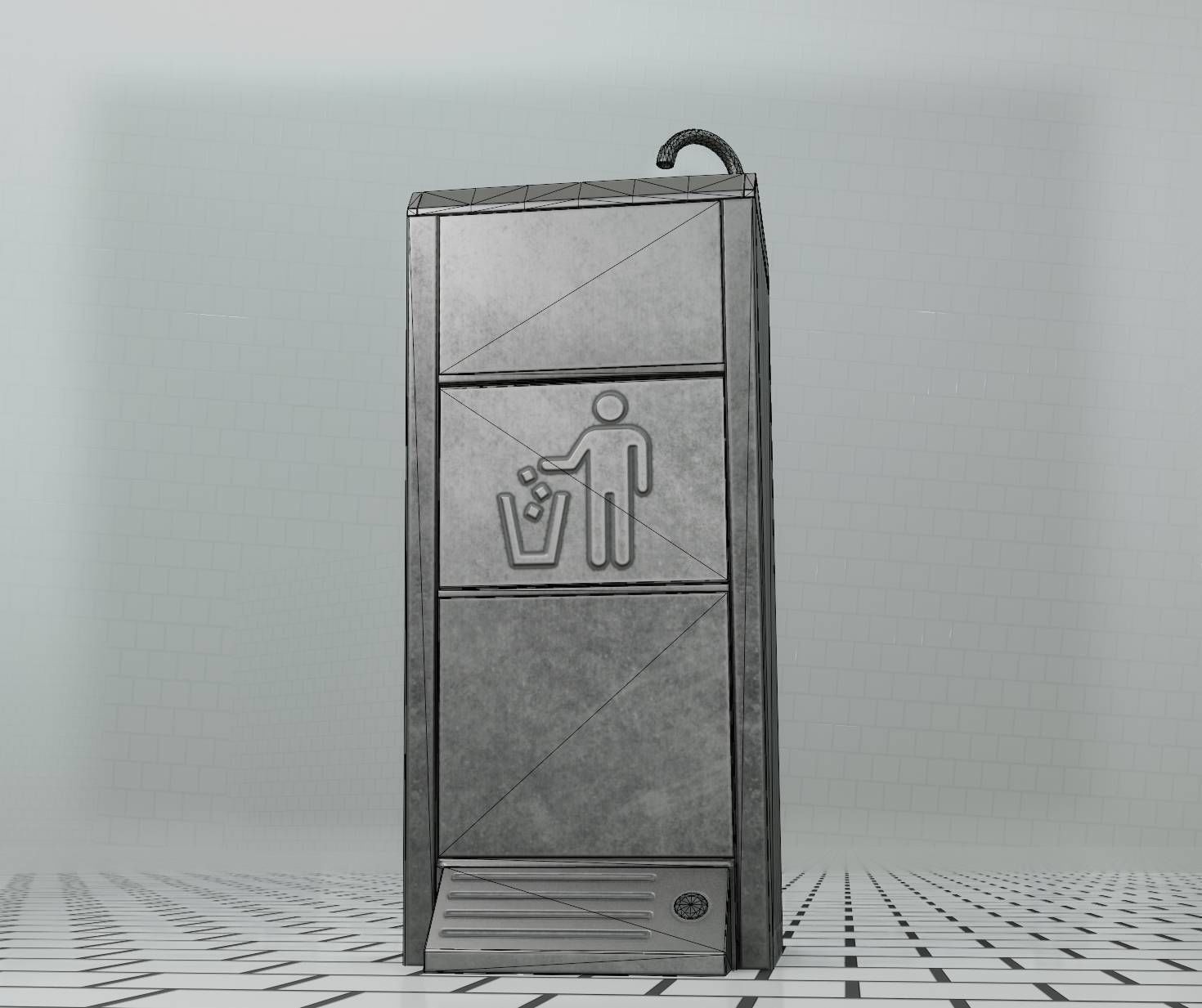 Public Metal Sink - 16 - with Trashcan Low-poly 3D model_42