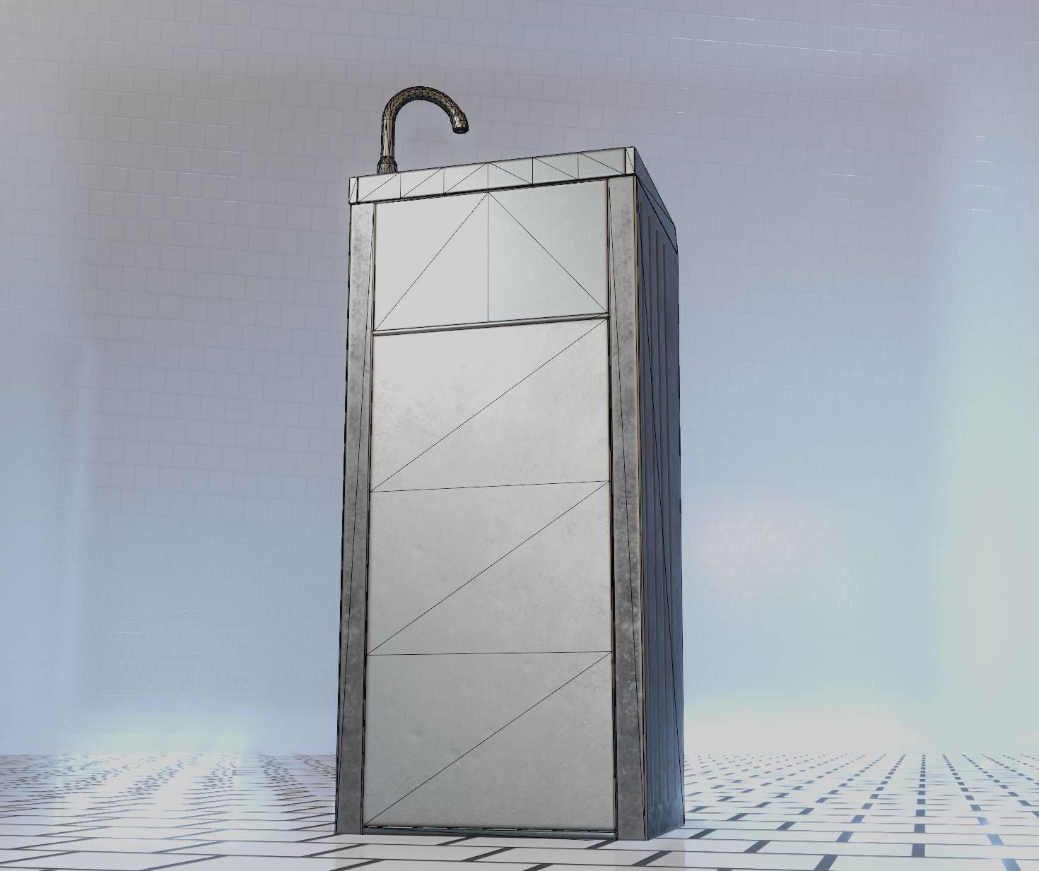 Public Metal Sink - 16 - with Trashcan Low-poly 3D model_69