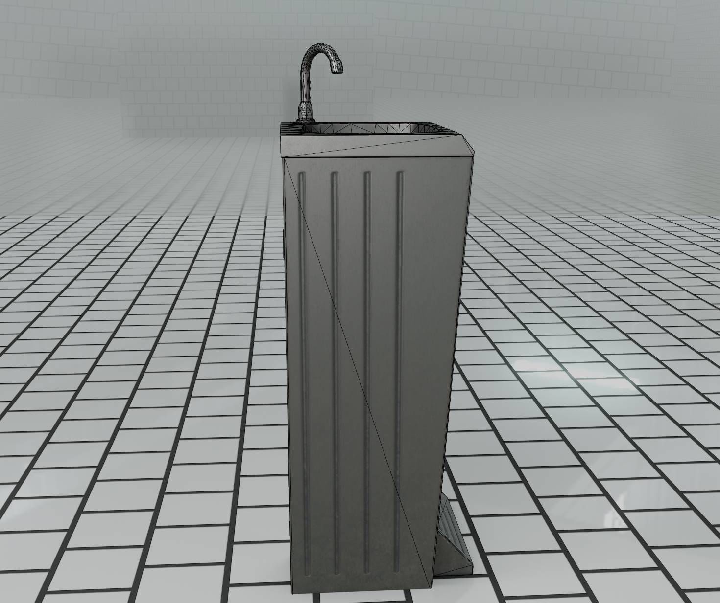 Public Metal Sink - 16 - with Trashcan Low-poly 3D model_66