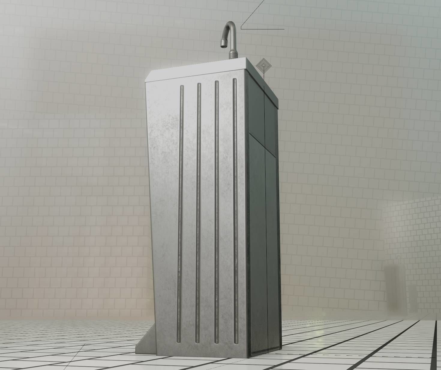 Public Metal Sink - 16 - with Trashcan Low-poly 3D model_40