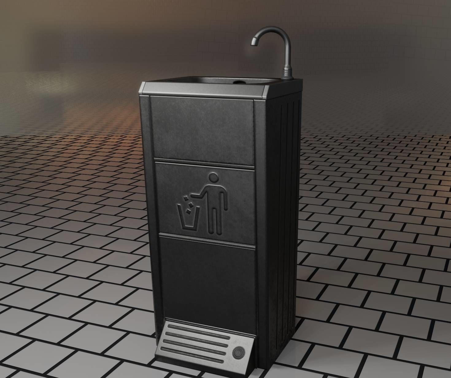 Public Metal Sink - 16 - with Trashcan Low-poly 3D model_95