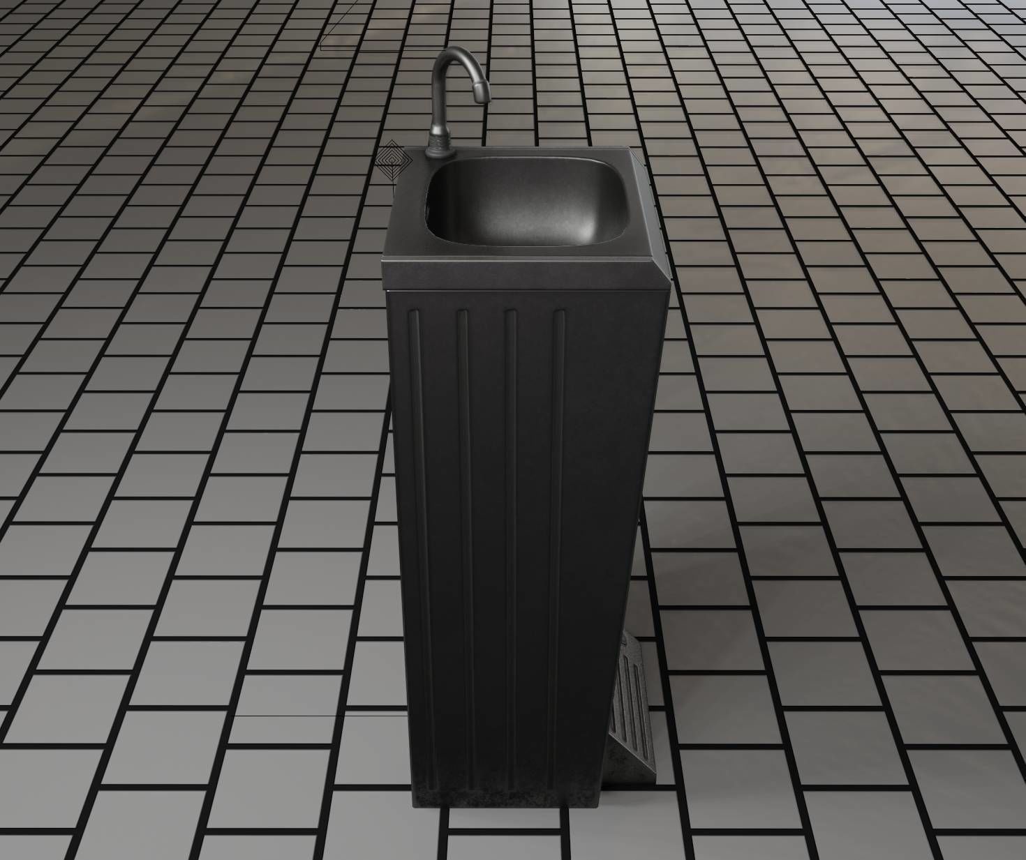 Public Metal Sink - 16 - with Trashcan Low-poly 3D model_23