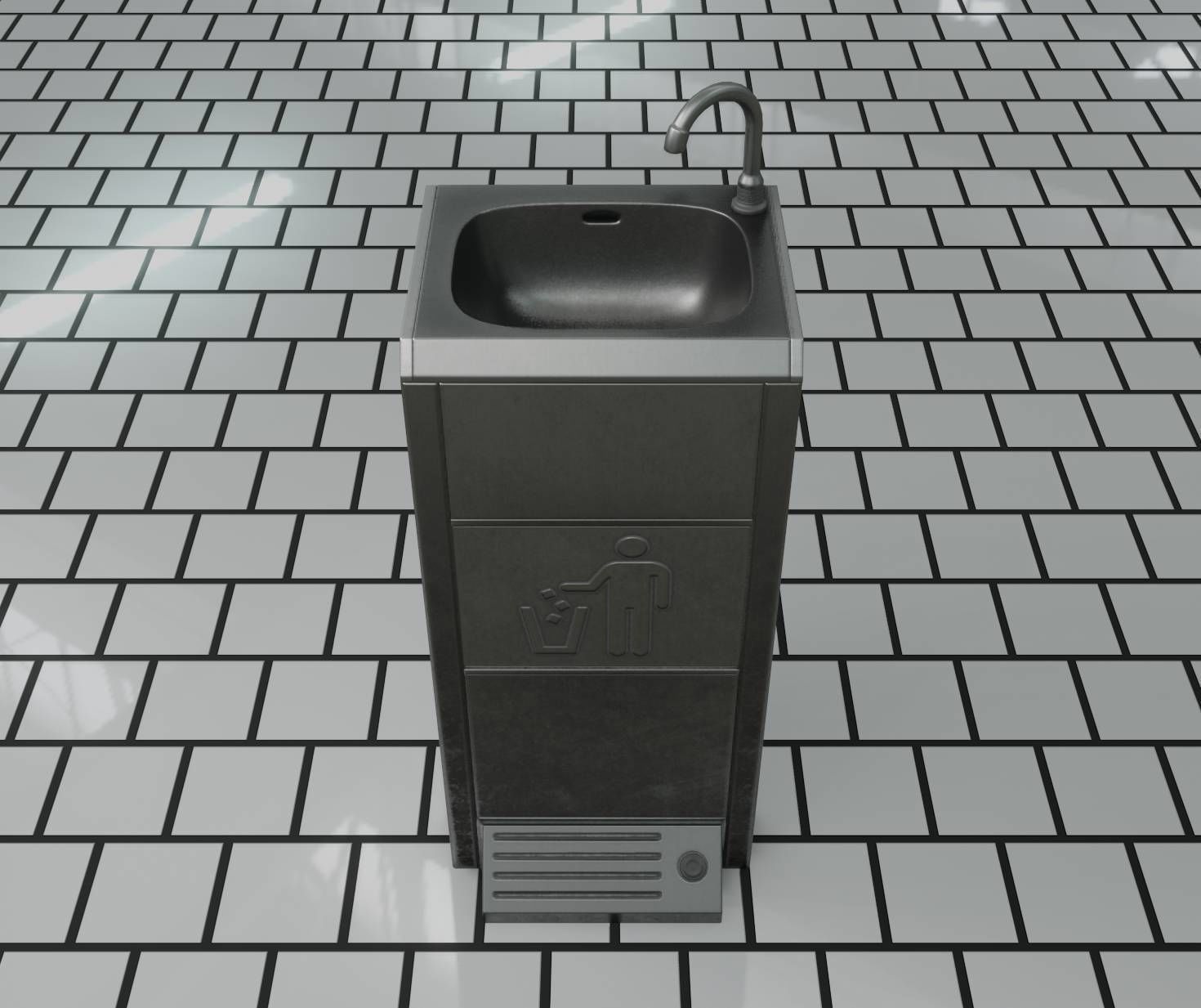 Public Metal Sink - 16 - with Trashcan Low-poly 3D model_88