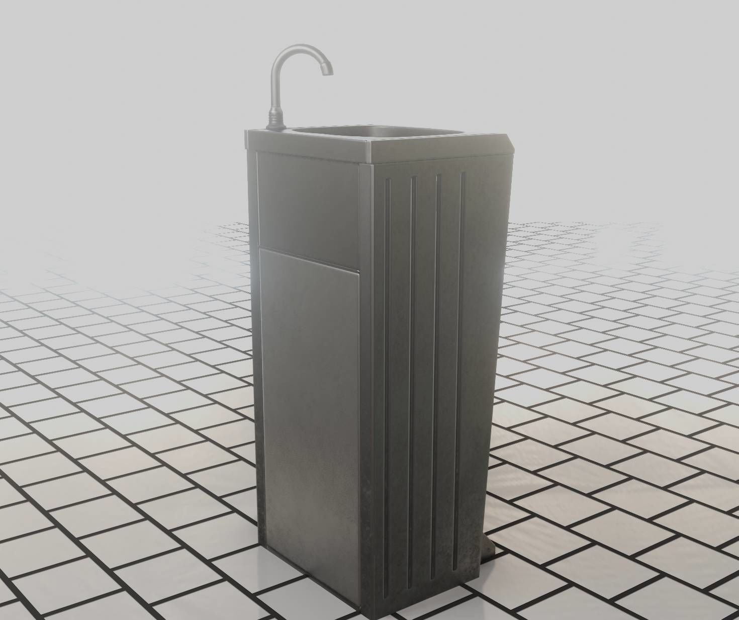 Public Metal Sink - 16 - with Trashcan Low-poly 3D model_67