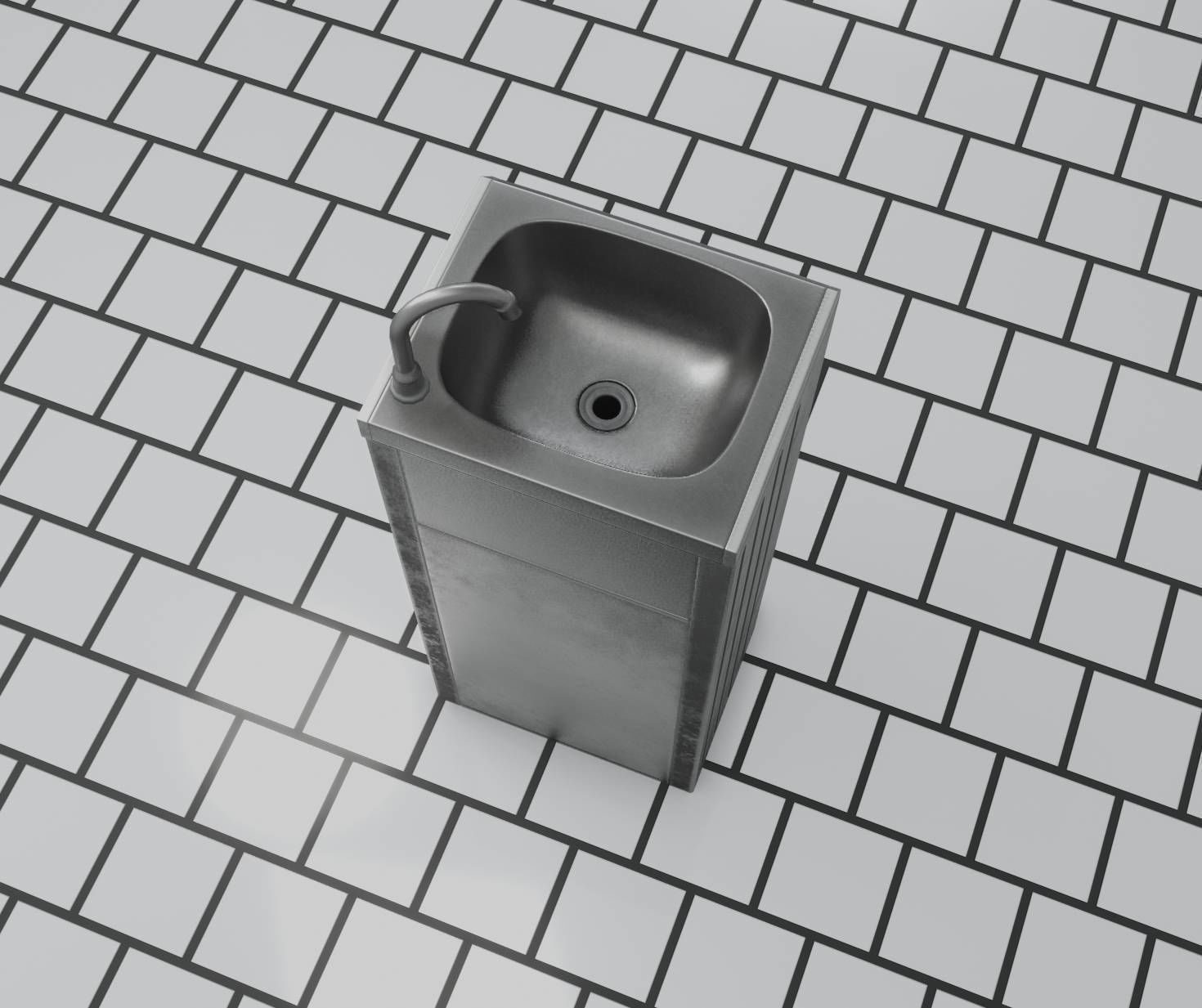Public Metal Sink - 16 - with Trashcan Low-poly 3D model_78