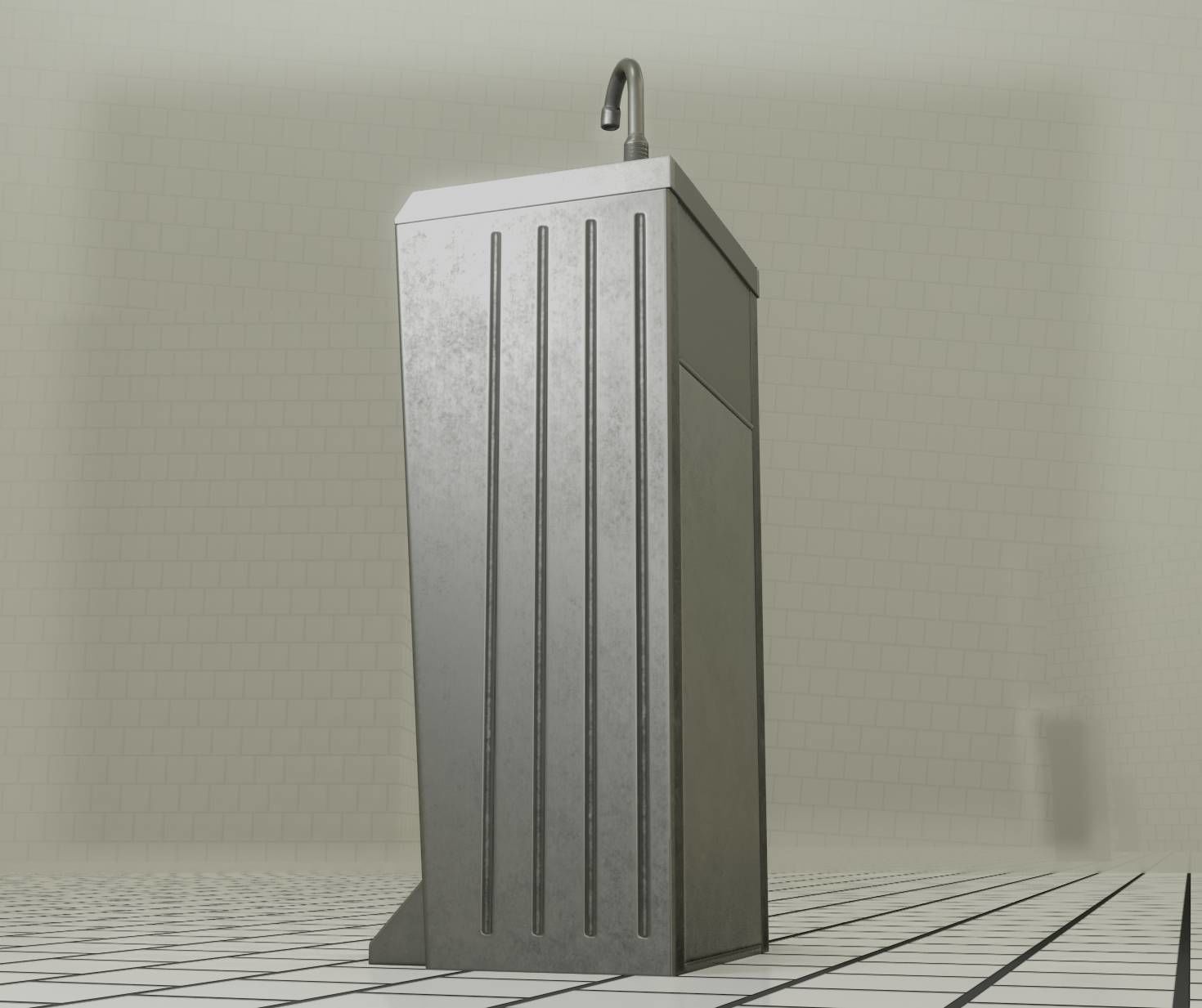 Public Metal Sink - 16 - with Trashcan Low-poly 3D model_71