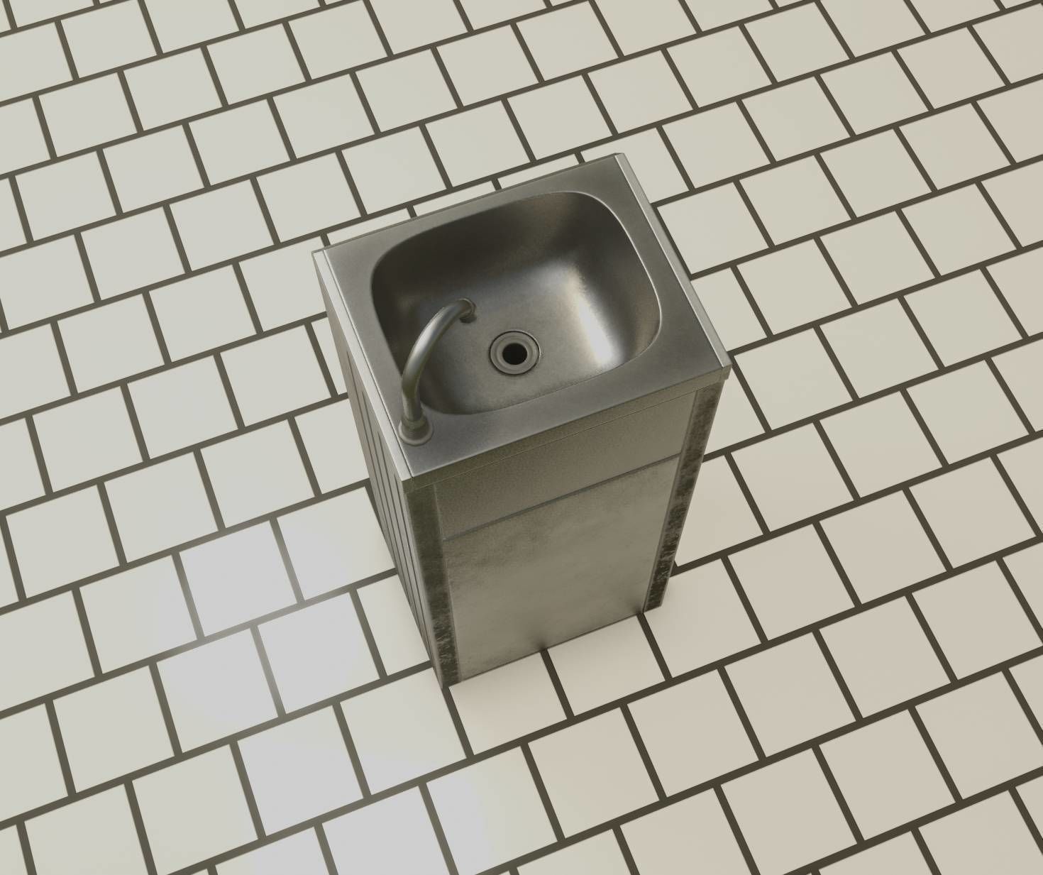 Public Metal Sink - 16 - with Trashcan Low-poly 3D model_17