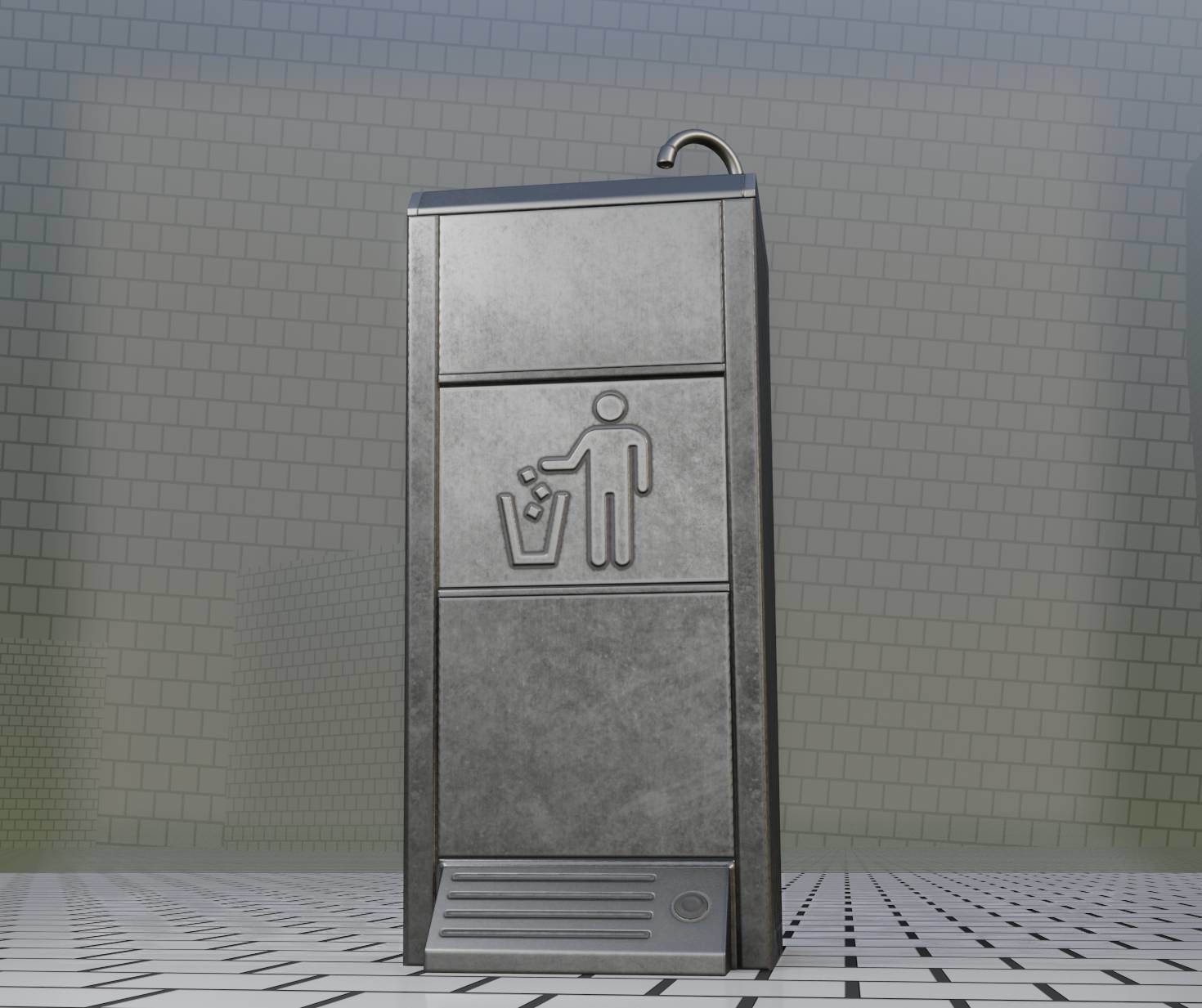 Public Metal Sink - 16 - with Trashcan Low-poly 3D model_73