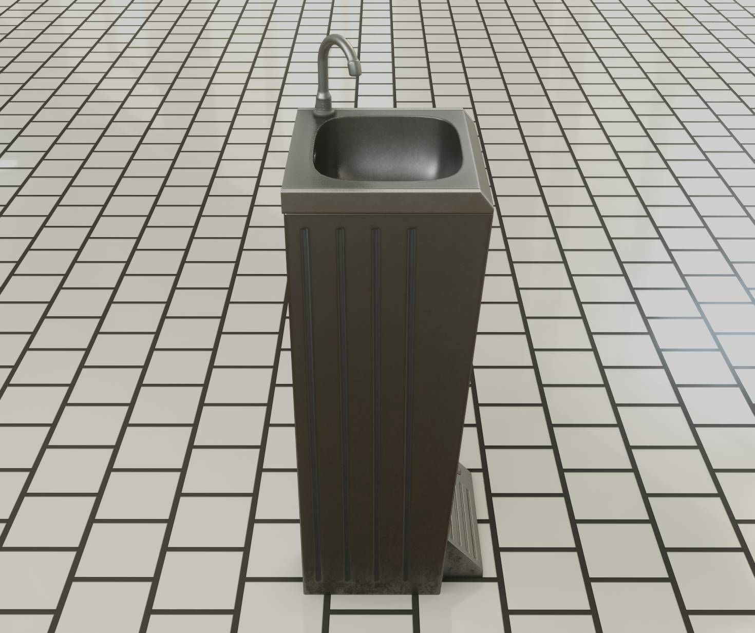 Public Metal Sink - 16 - with Trashcan Low-poly 3D model_85