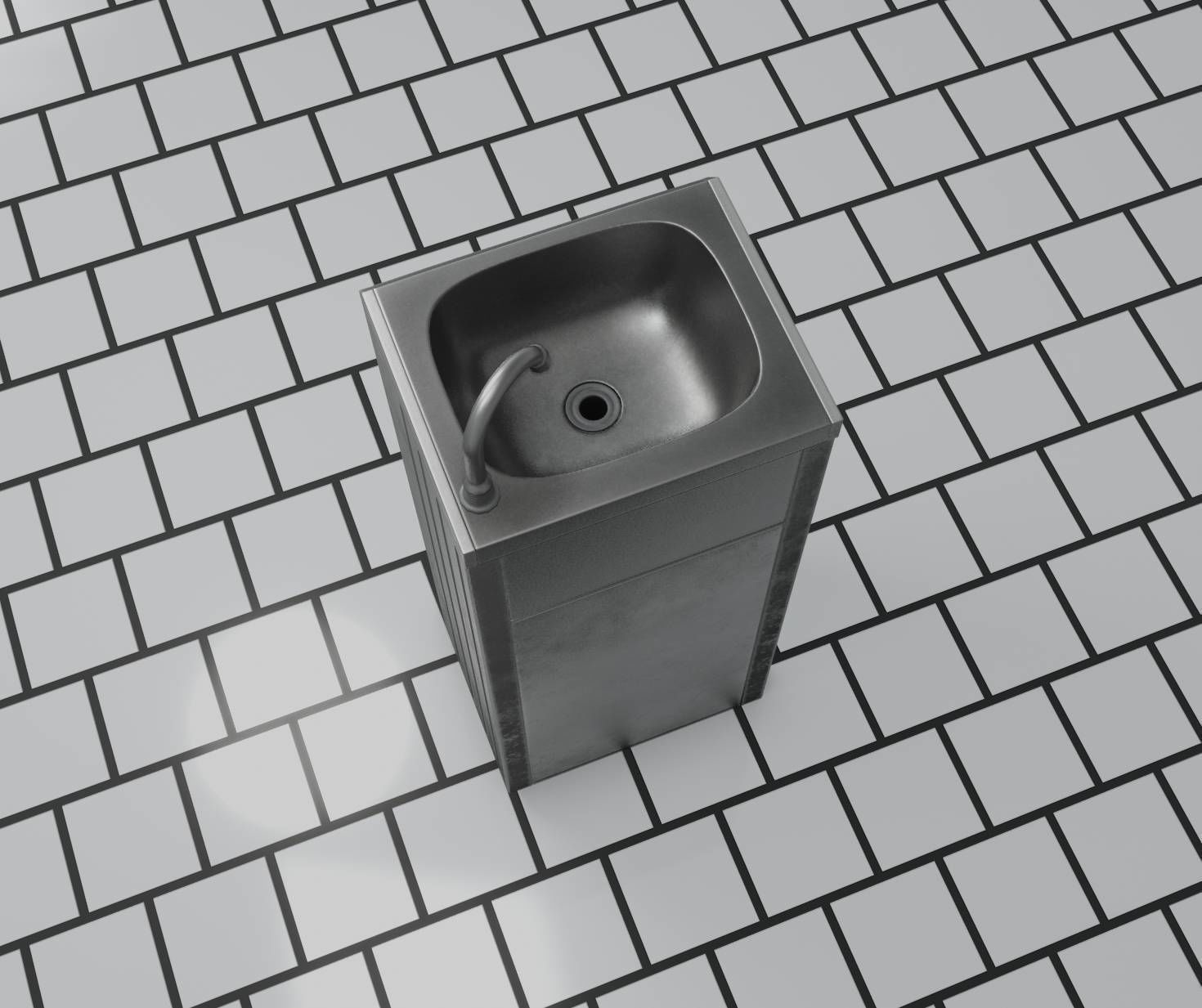 Public Metal Sink - 16 - with Trashcan Low-poly 3D model_48