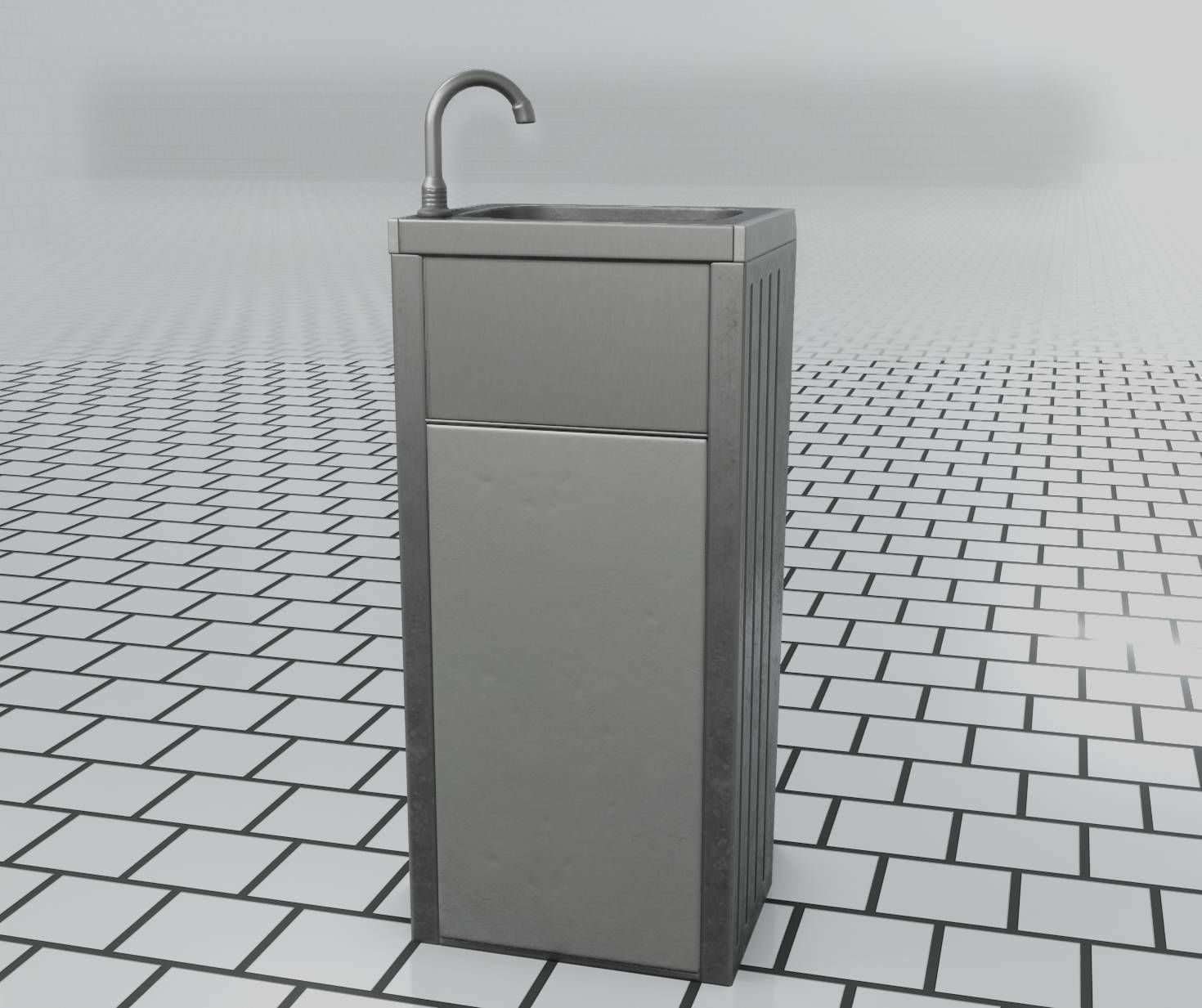 Public Metal Sink - 16 - with Trashcan Low-poly 3D model_68