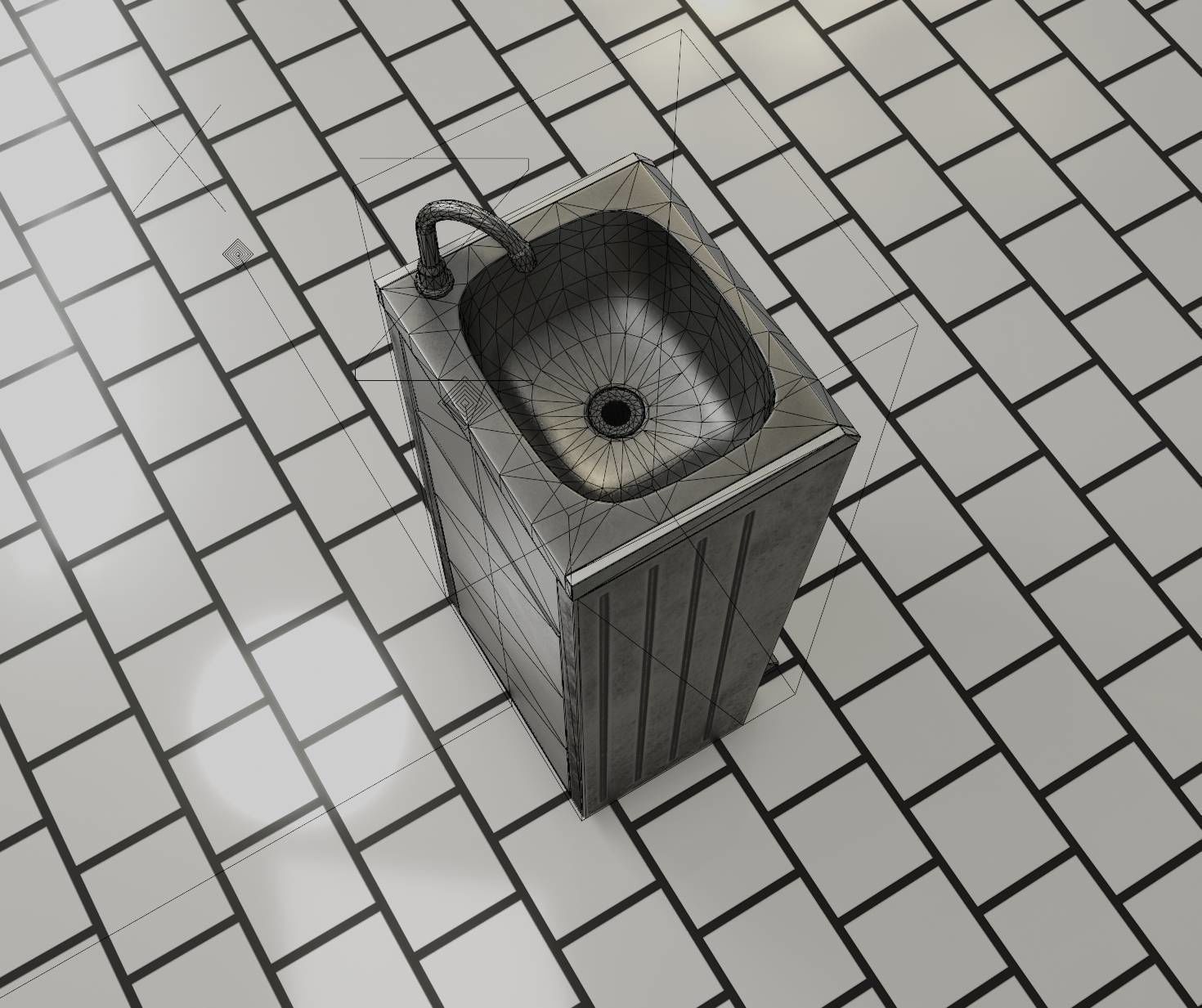 Public Metal Sink - 16 - with Trashcan Low-poly 3D model_46