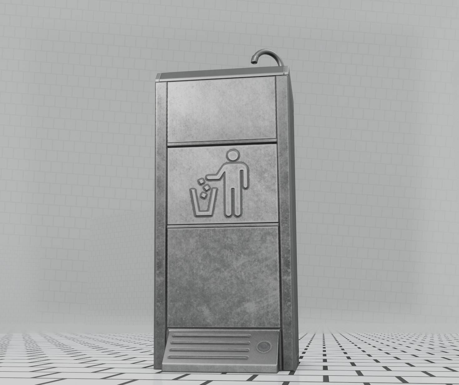 Public Metal Sink - 16 - with Trashcan Low-poly 3D model_11