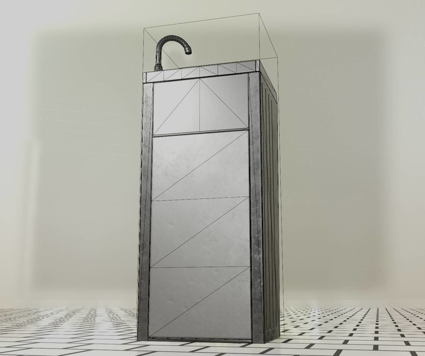 Public Metal Sink - 16 - with Trashcan Low-poly 3D model_38