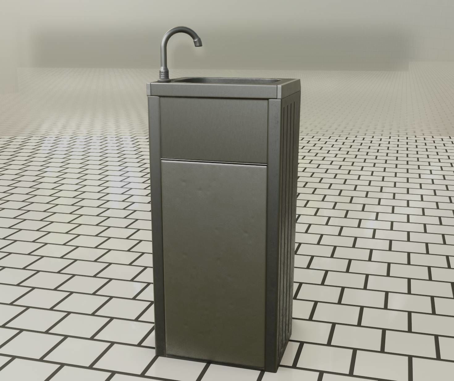 Public Metal Sink - 16 - with Trashcan Low-poly 3D model_37