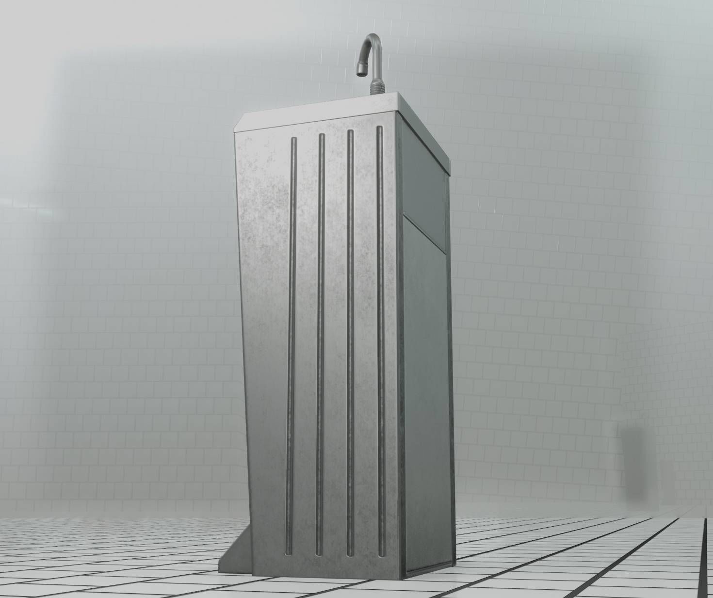 Public Metal Sink - 16 - with Trashcan Low-poly 3D model_9