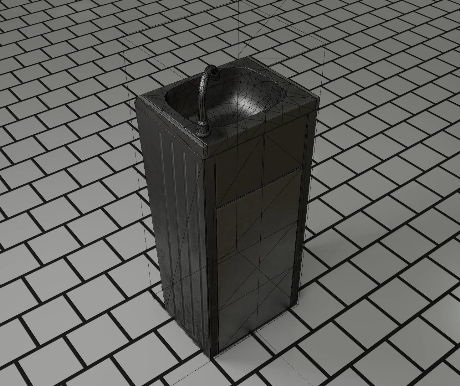 Public Metal Sink - 16 - with Trashcan Low-poly 3D model_30