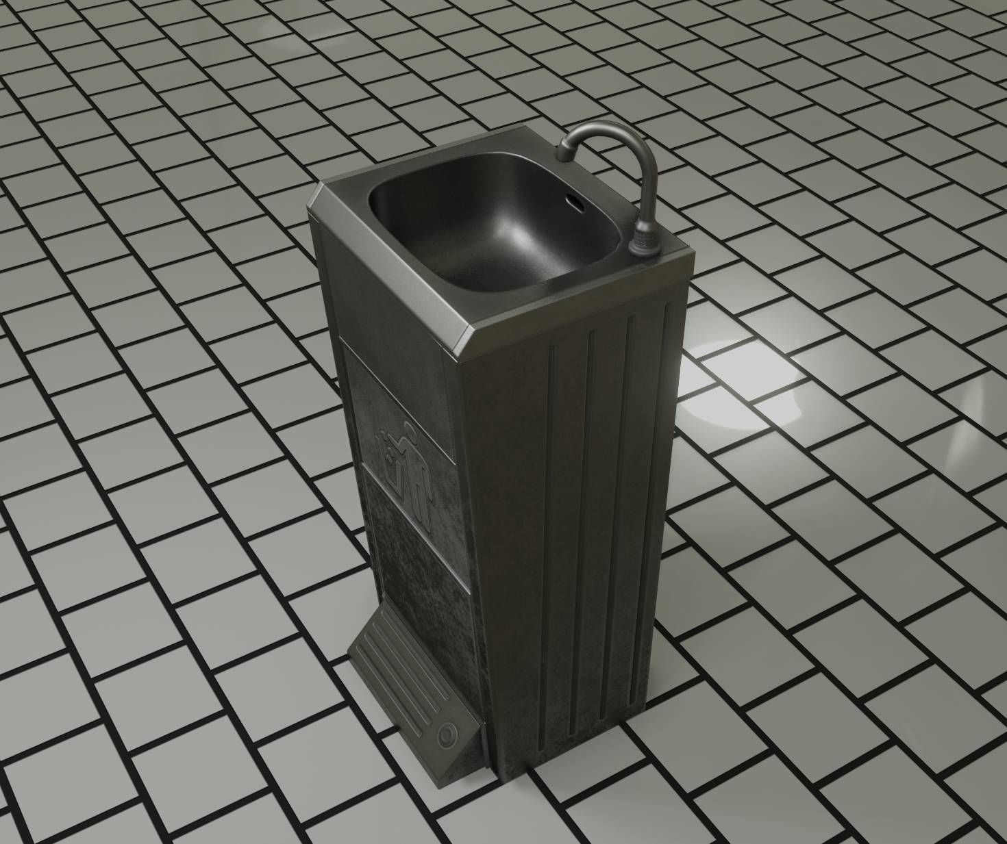 Public Metal Sink - 16 - with Trashcan Low-poly 3D model_31