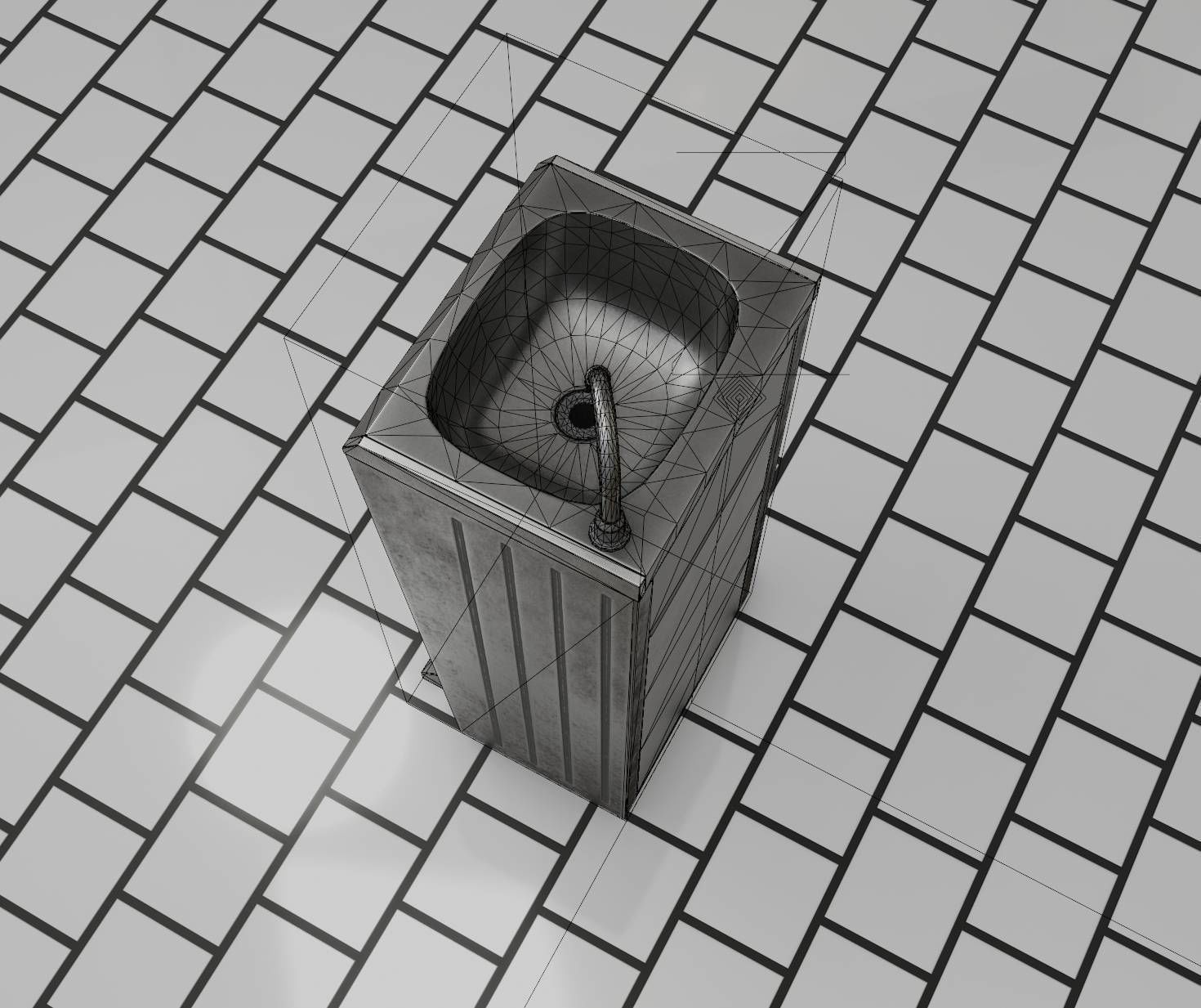 Public Metal Sink - 16 - with Trashcan Low-poly 3D model_80
