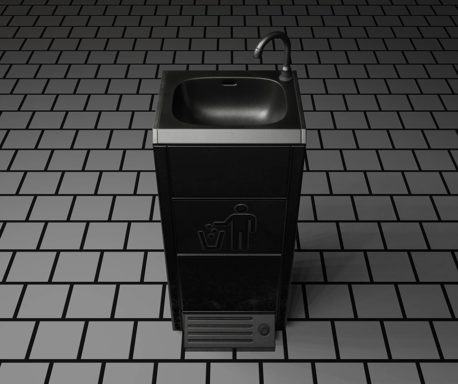 Public Metal Sink - 16 - with Trashcan Low-poly 3D model_26