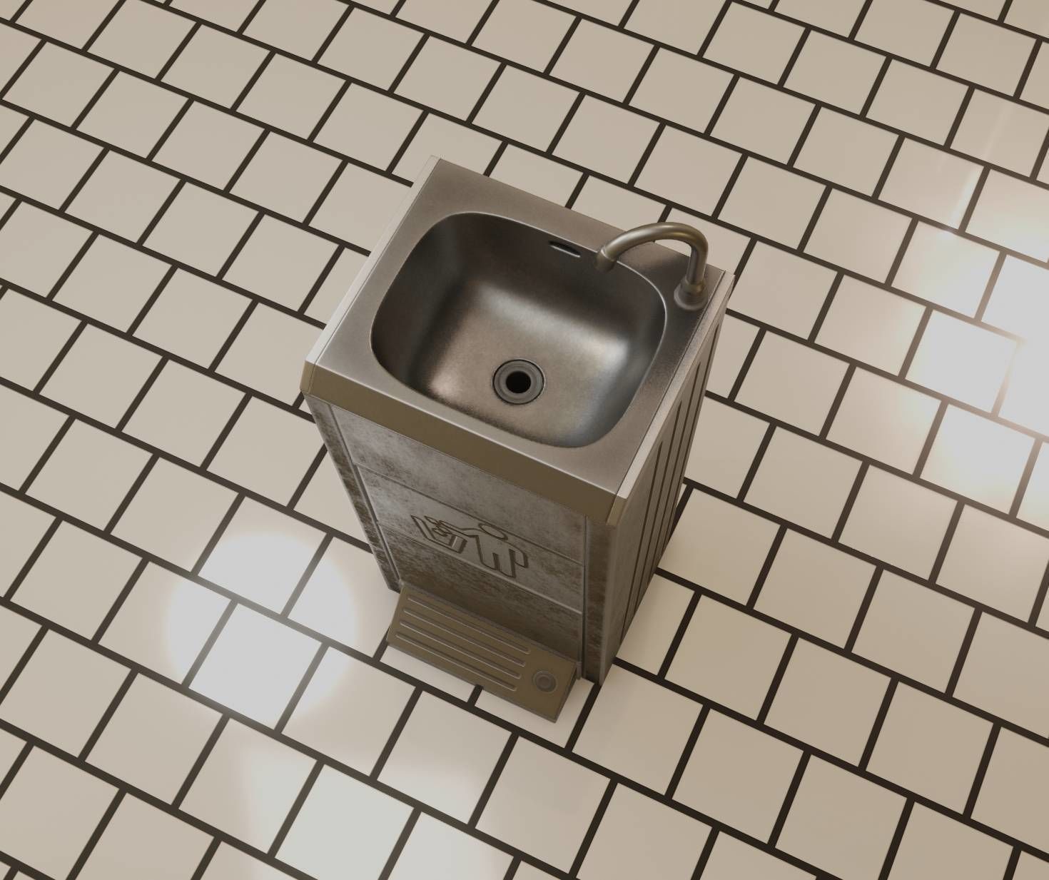 Public Metal Sink - 16 - with Trashcan Low-poly 3D model_82