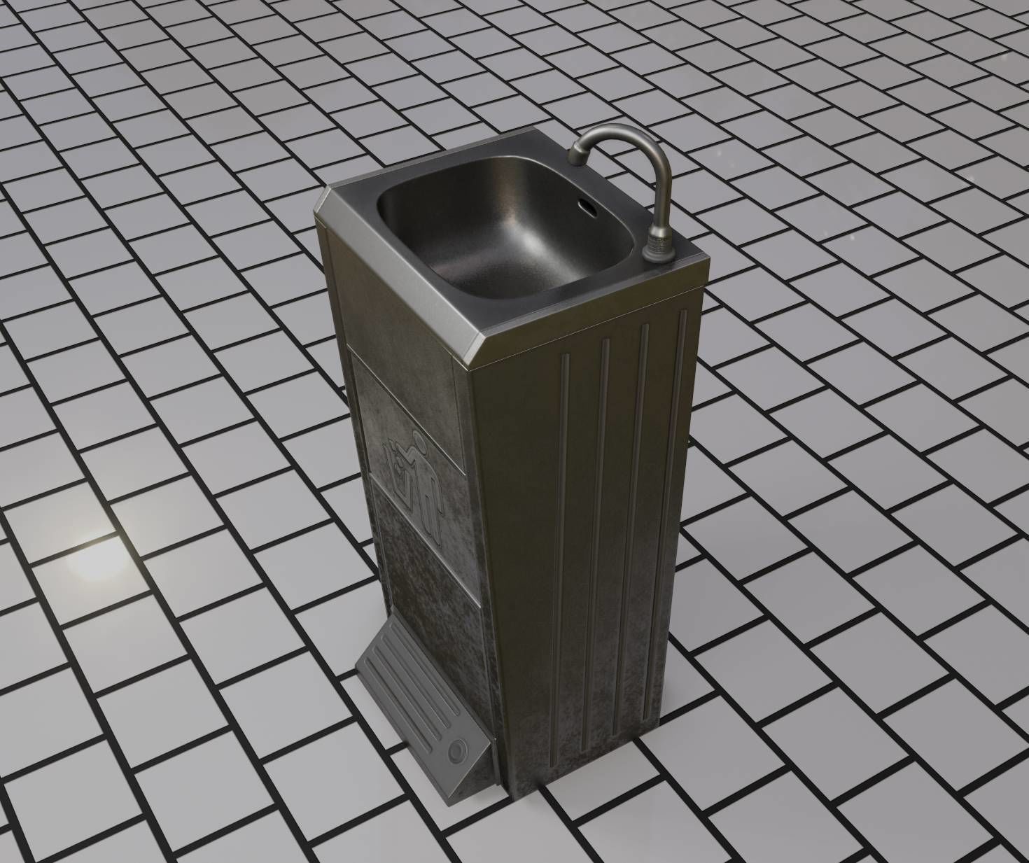 Public Metal Sink - 16 - with Trashcan Low-poly 3D model_62