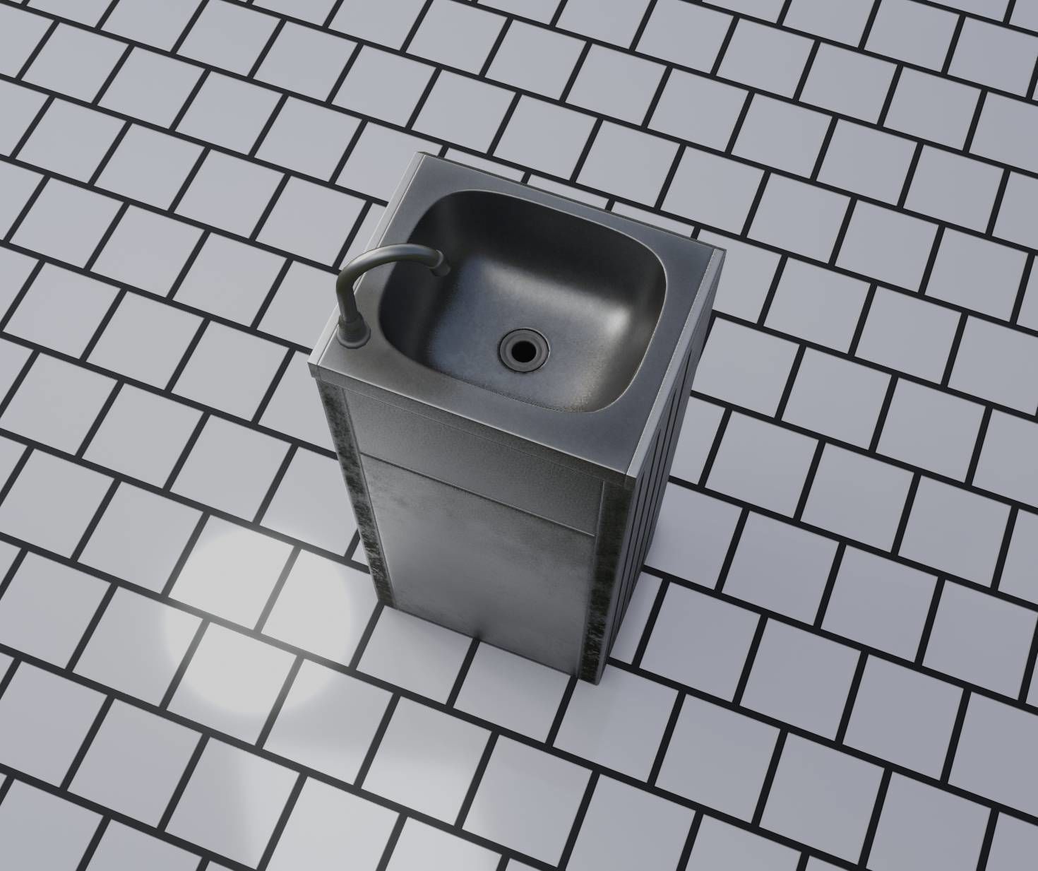 Public Metal Sink - 16 - with Trashcan Low-poly 3D model_16