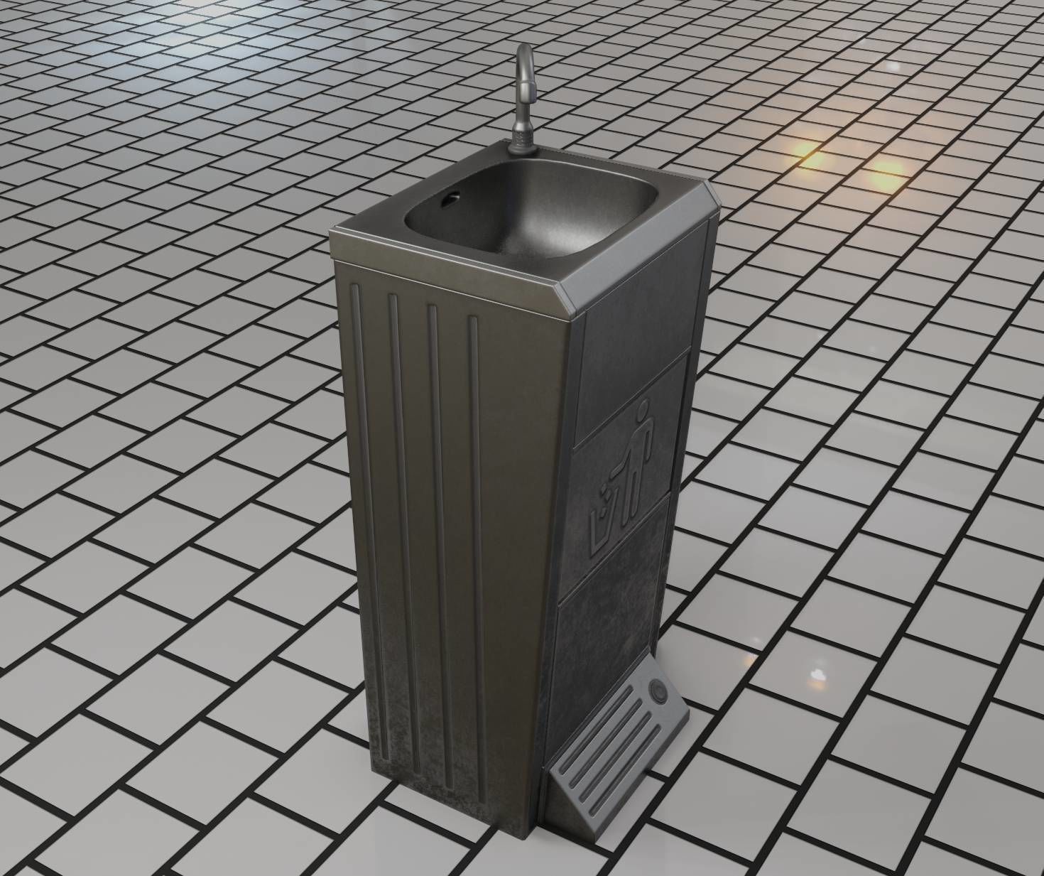 Public Metal Sink - 16 - with Trashcan Low-poly 3D model_53