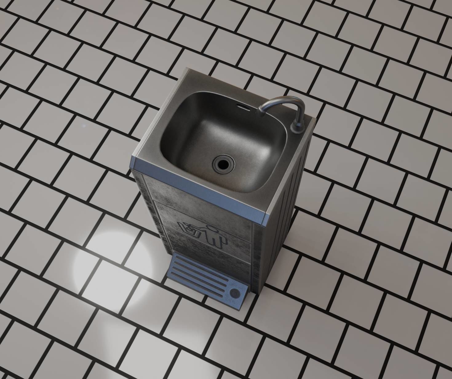 Public Metal Sink - 16 - with Trashcan Low-poly 3D model_51
