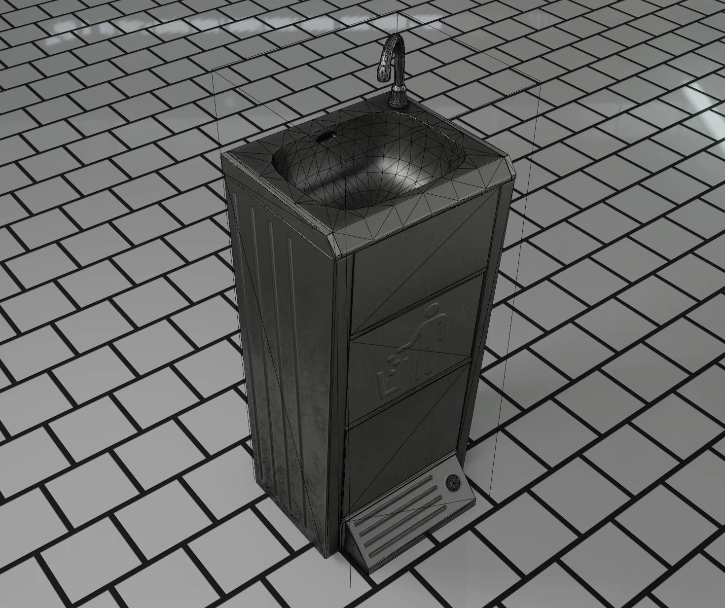 Public Metal Sink - 16 - with Trashcan Low-poly 3D model_89
