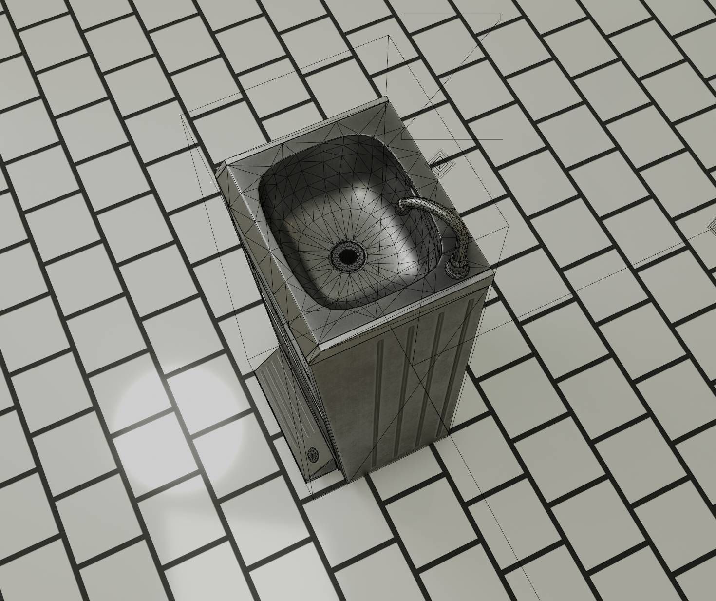 Public Metal Sink - 16 - with Trashcan Low-poly 3D model_81