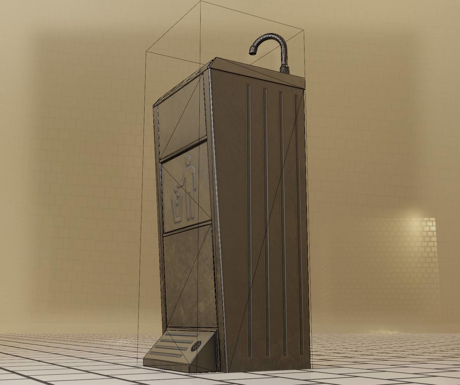 Public Metal Sink - 16 - with Trashcan Low-poly 3D model_72