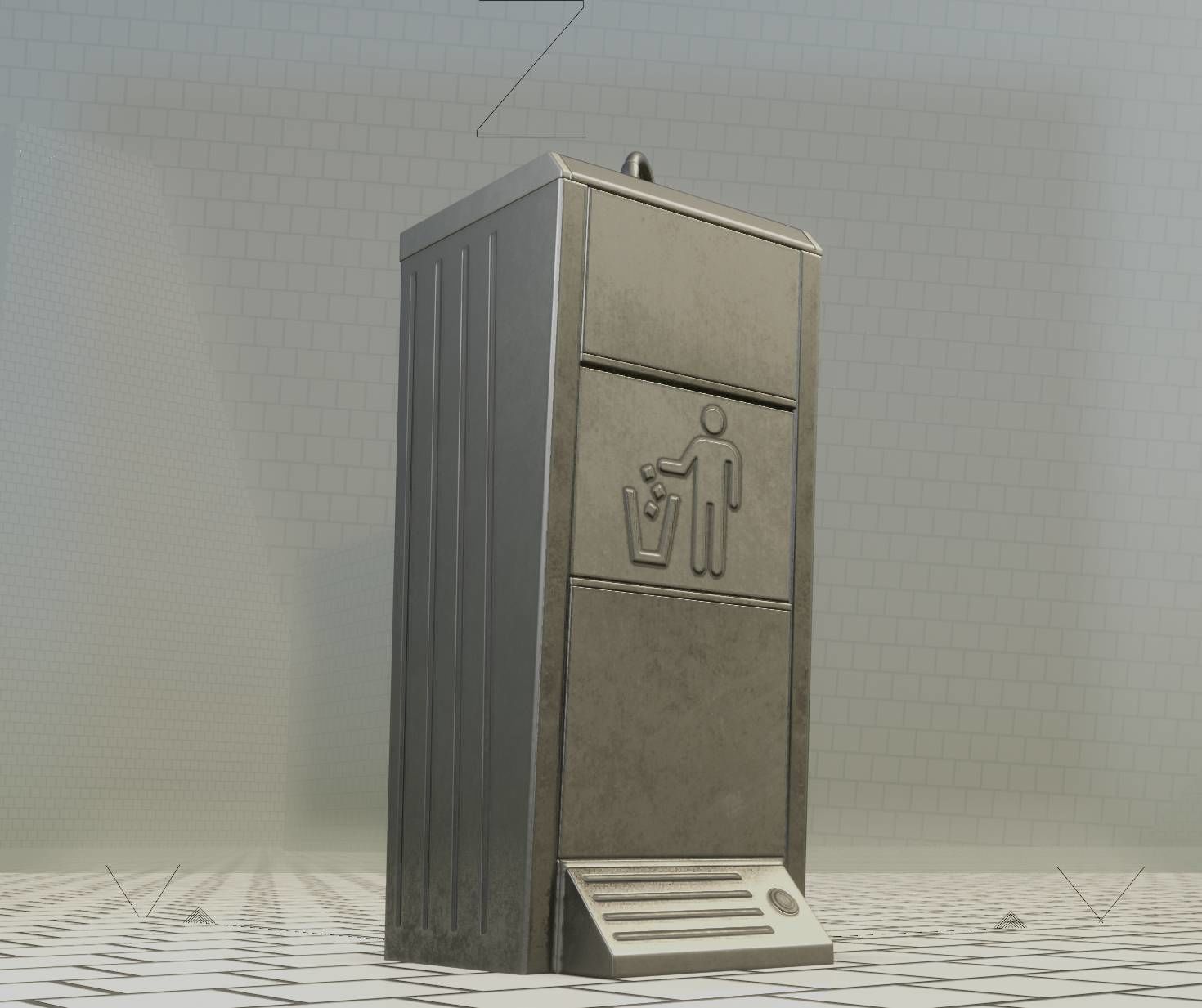 Public Metal Sink - 16 - with Trashcan Low-poly 3D model_74