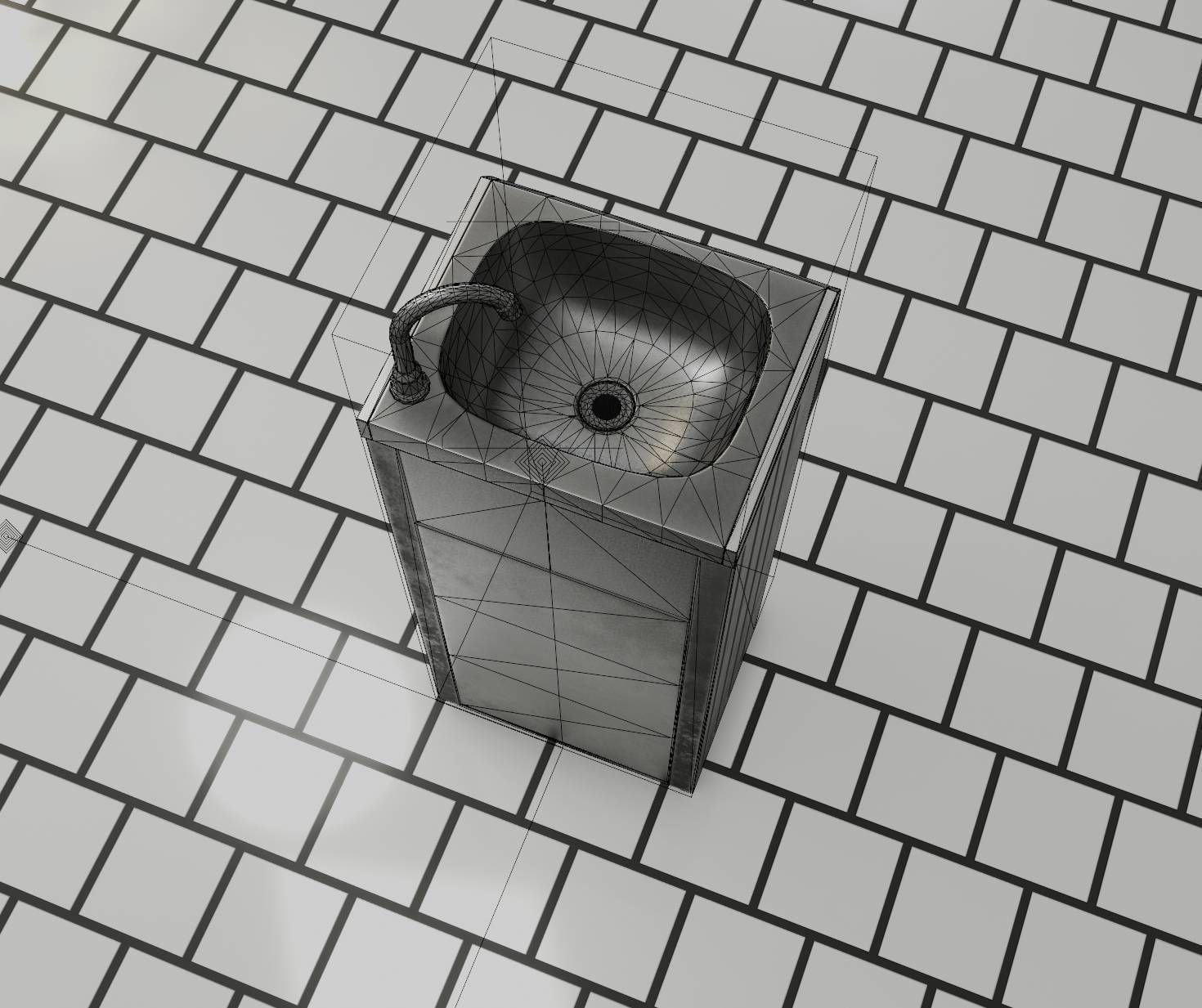Public Metal Sink - 16 - with Trashcan Low-poly 3D model_47