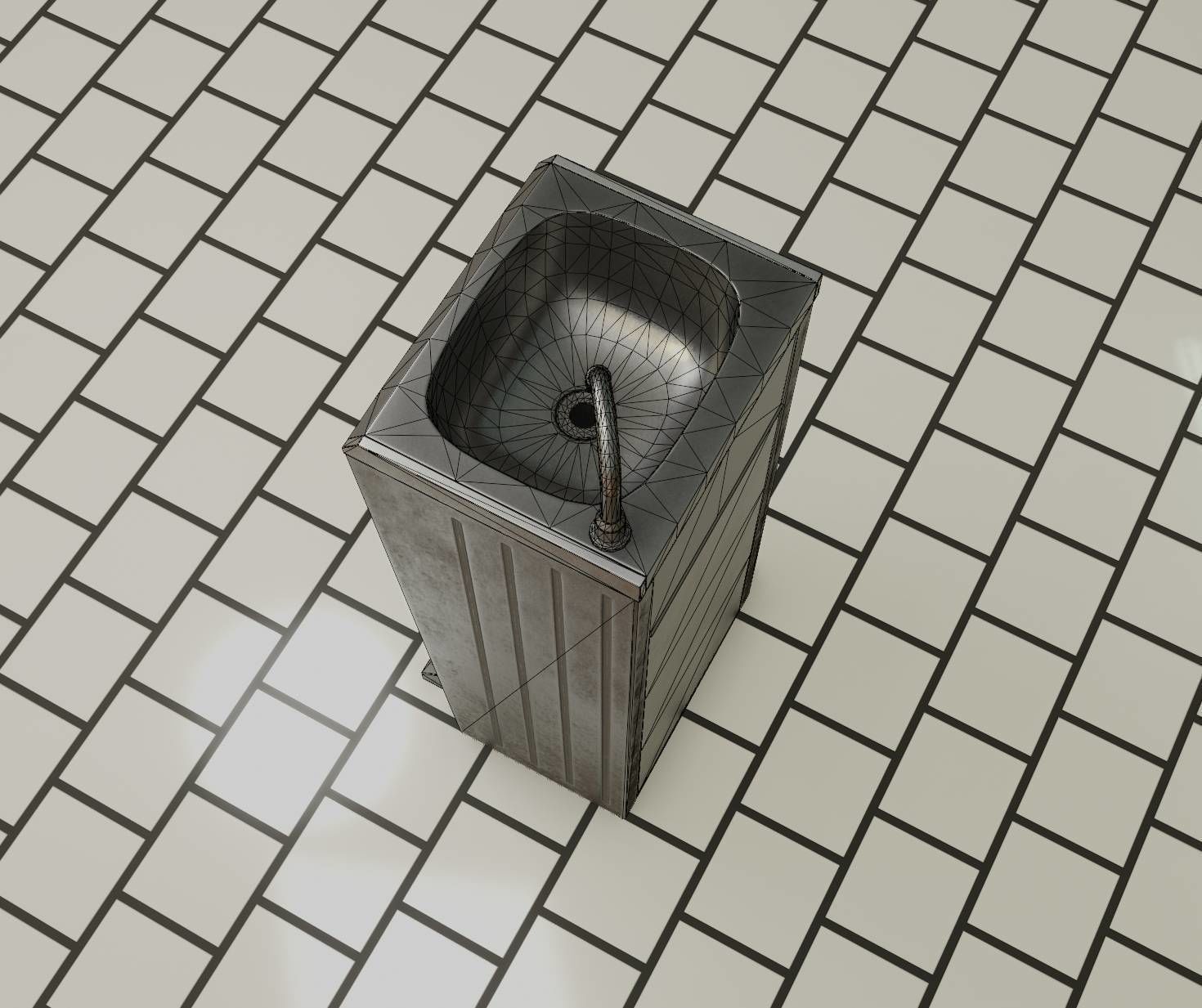 Public Metal Sink - 16 - with Trashcan Low-poly 3D model_18
