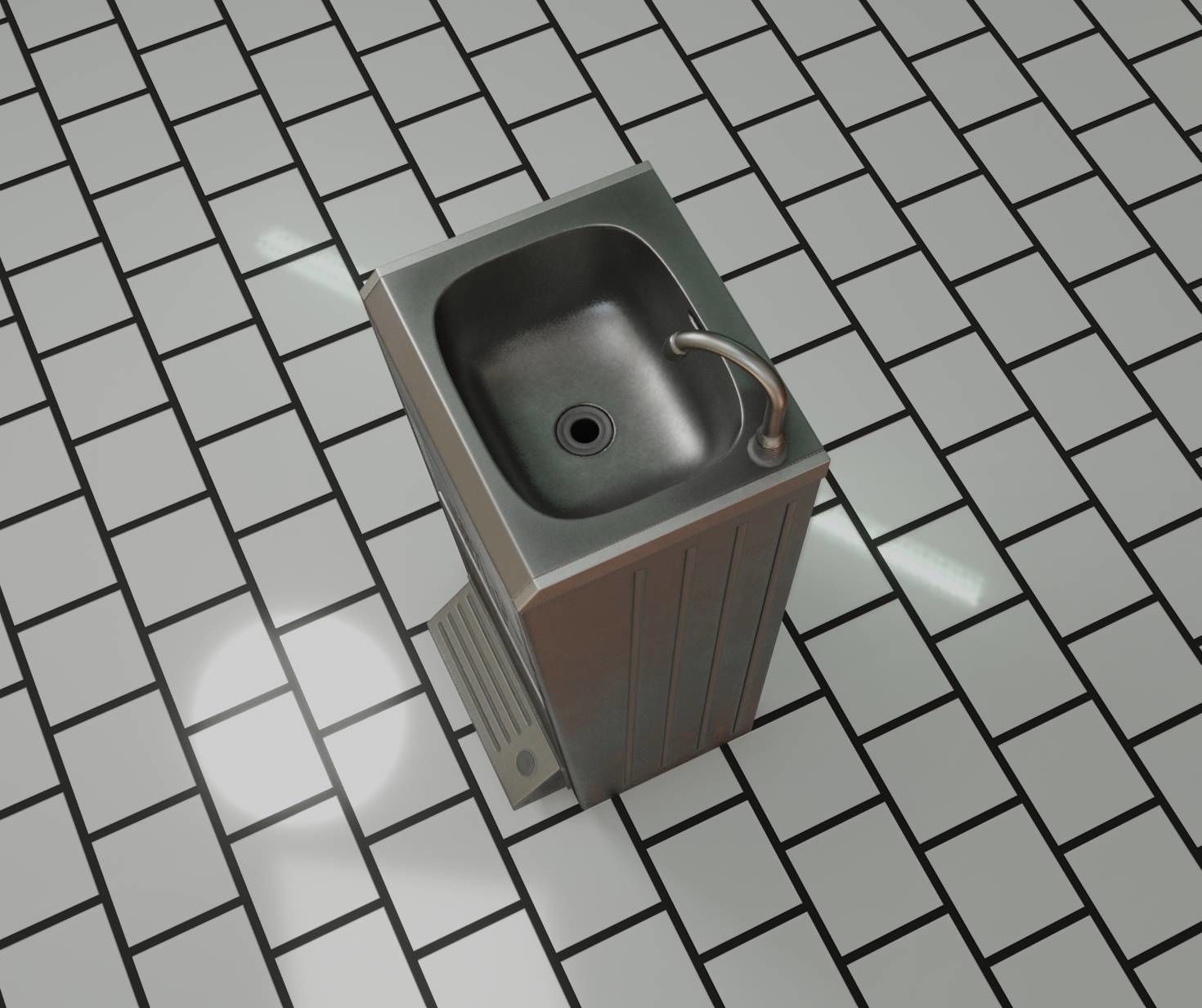 Public Metal Sink - 16 - with Trashcan Low-poly 3D model_19