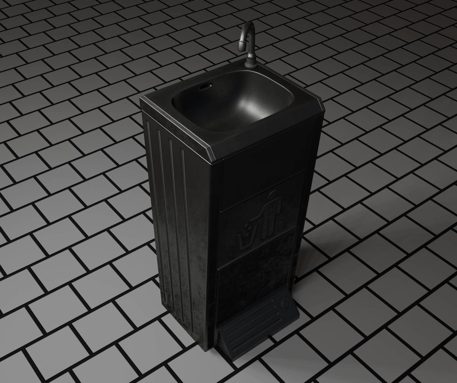 Public Metal Sink - 16 - with Trashcan Low-poly 3D model_27