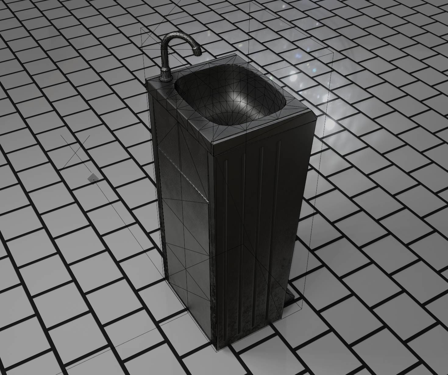 Public Metal Sink - 16 - with Trashcan Low-poly 3D model_29