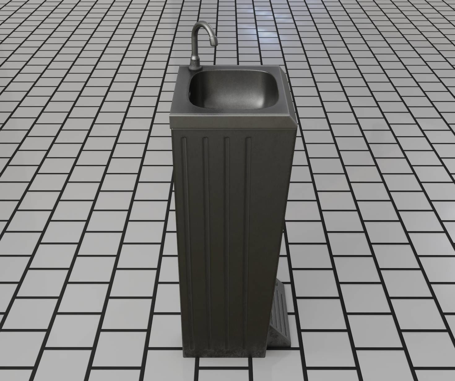 Public Metal Sink - 16 - with Trashcan Low-poly 3D model_54