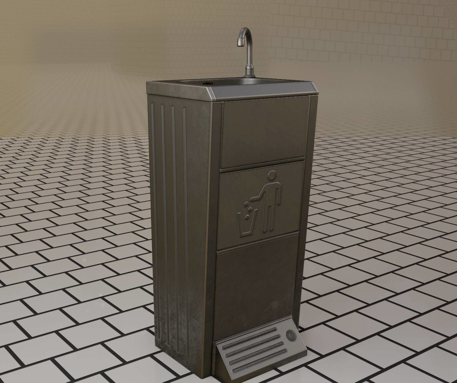 Public Metal Sink - 16 - with Trashcan Low-poly 3D model_34